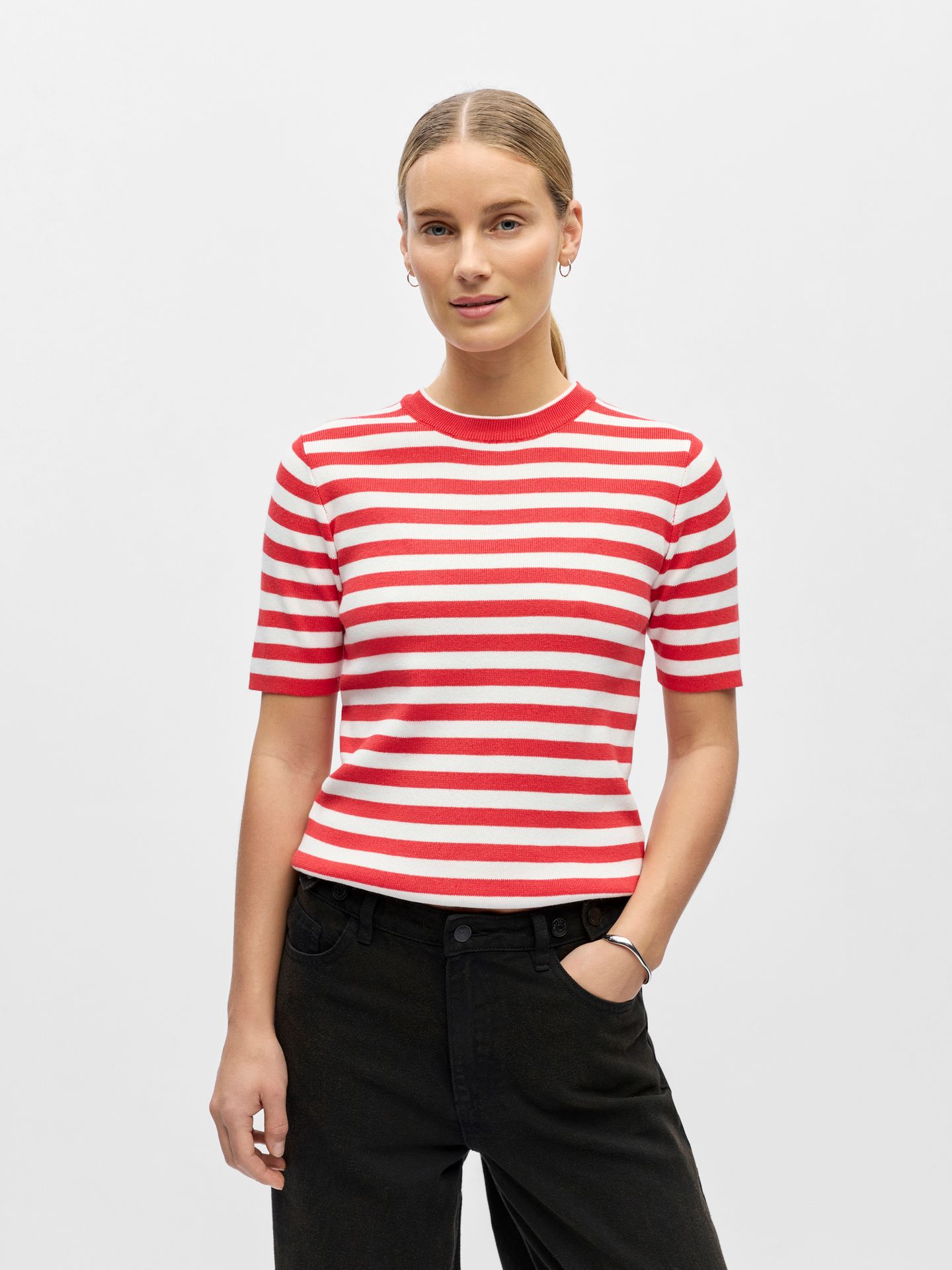 Object OBJESTER S/S NEW KNIT PULLOVER NOOS Poinsettia/Cloud dancer 2900163782028