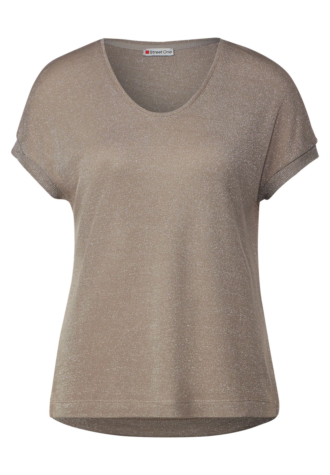 Street-One LTD QR v-neck shiny shirt safari beige 2900145733048