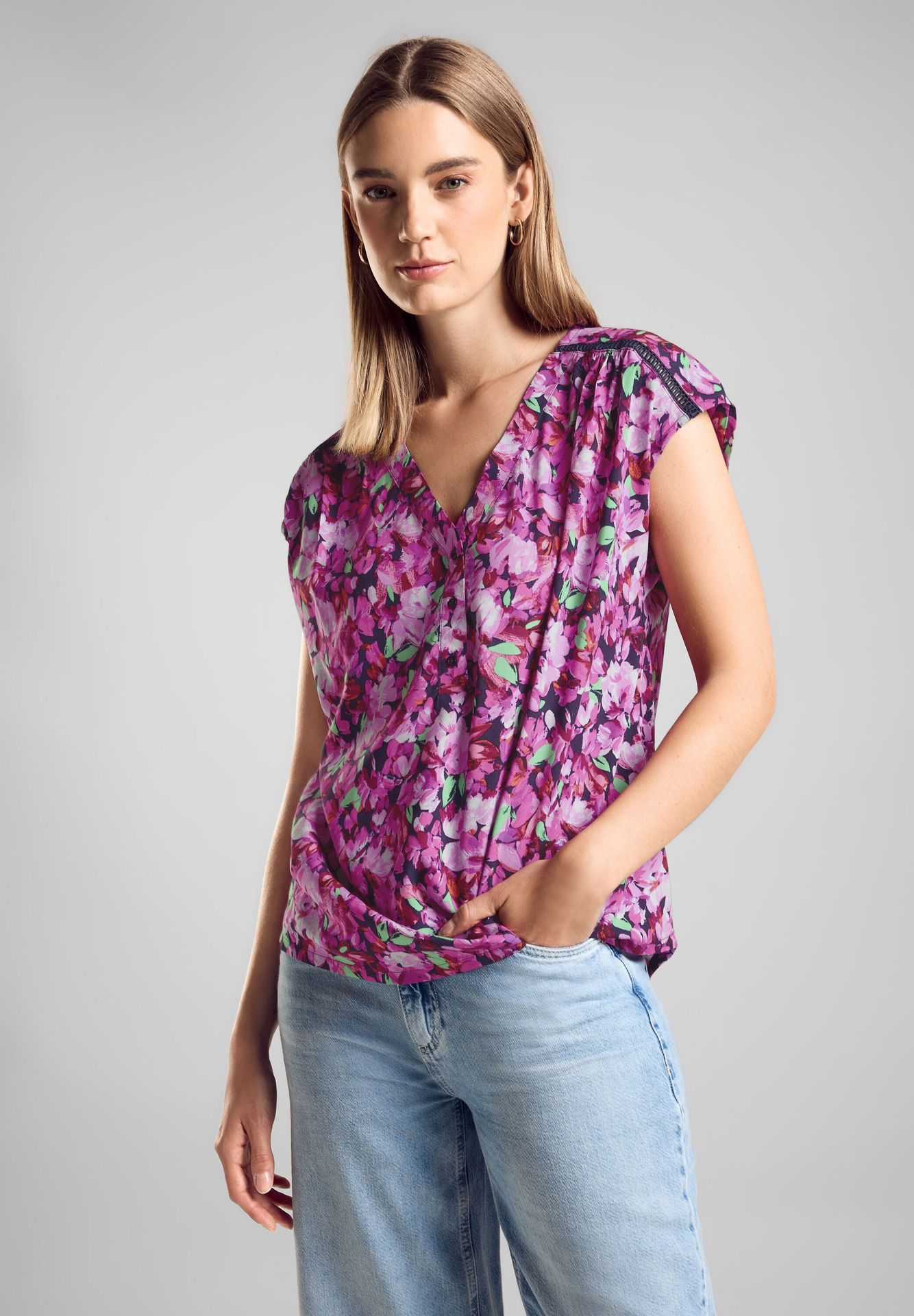 Street-One Blouse Top w button panel AOP magnolia pink 2900145776045 Street-One Blouse Top w button panel AOP magnolia pink 2900145776045