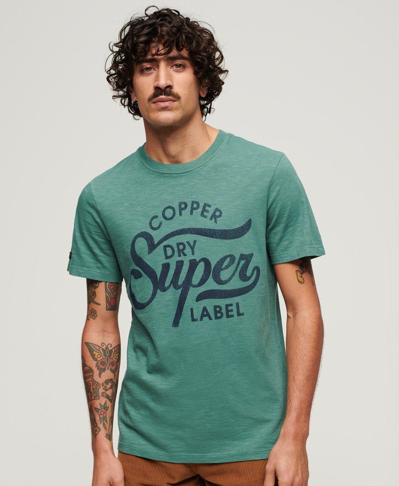 Superdry Copper label script tee Drius green slub 00107691-2AN