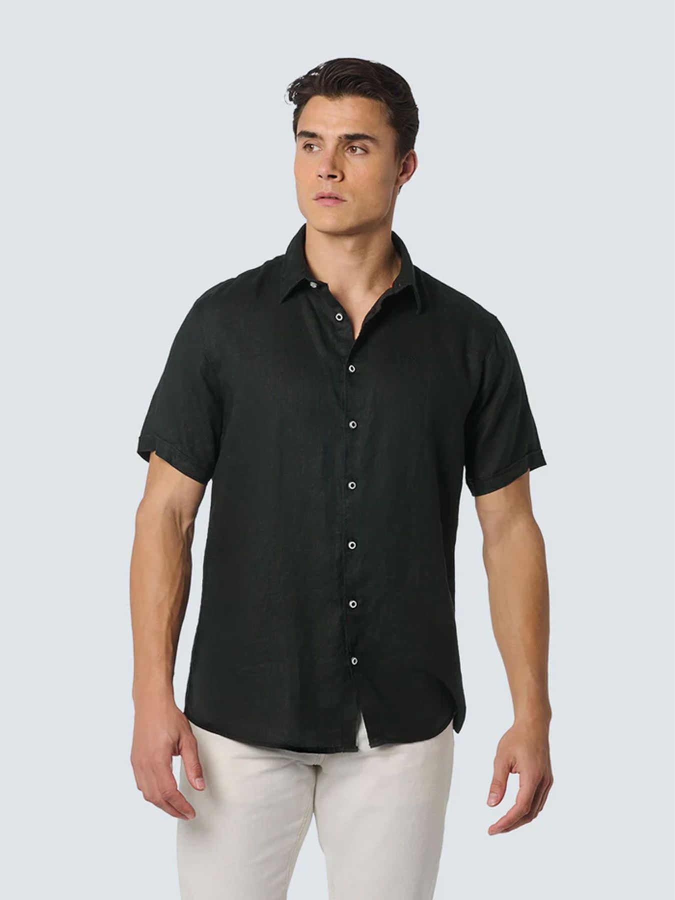 No Excess Shirt Short Sleeve Linen Solid 020 black 00107769-EKA14000100000066