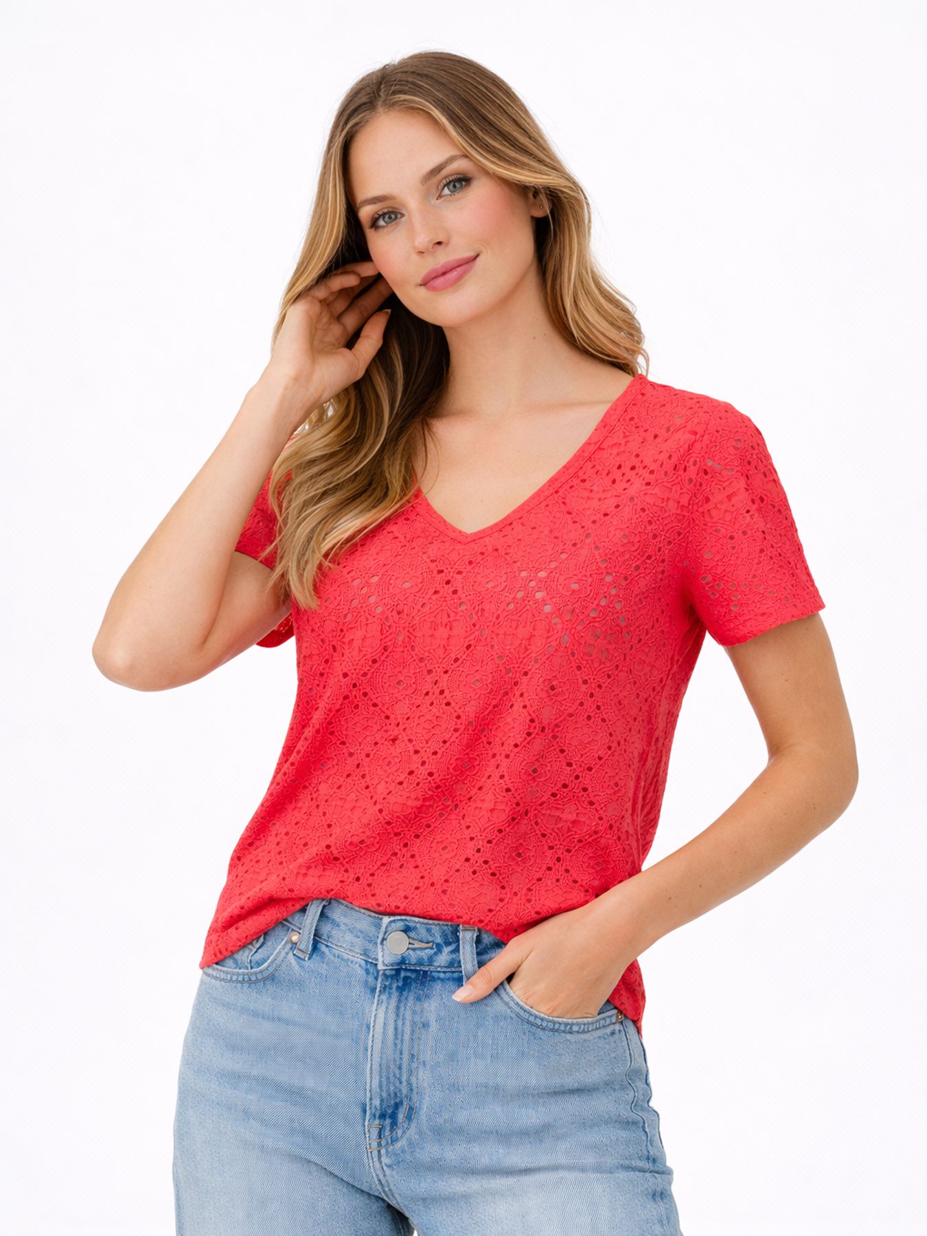 Object OBJFEODORA S/S V-NECK TOP NOOS Paradise Pink/Col 00107880-EKA22000400000105