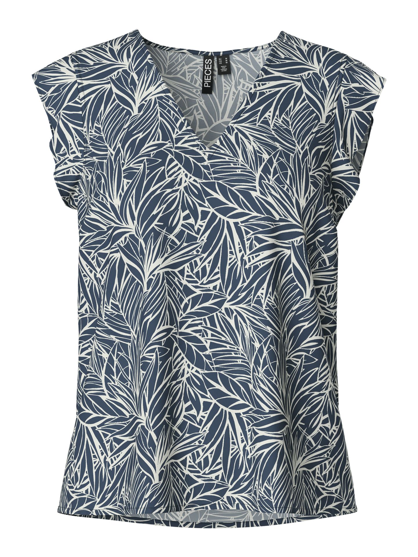 Pieces PCNYA SL V-NECK TOP BC Ombre Blue/Leafs 00108281-EKA26011400002941