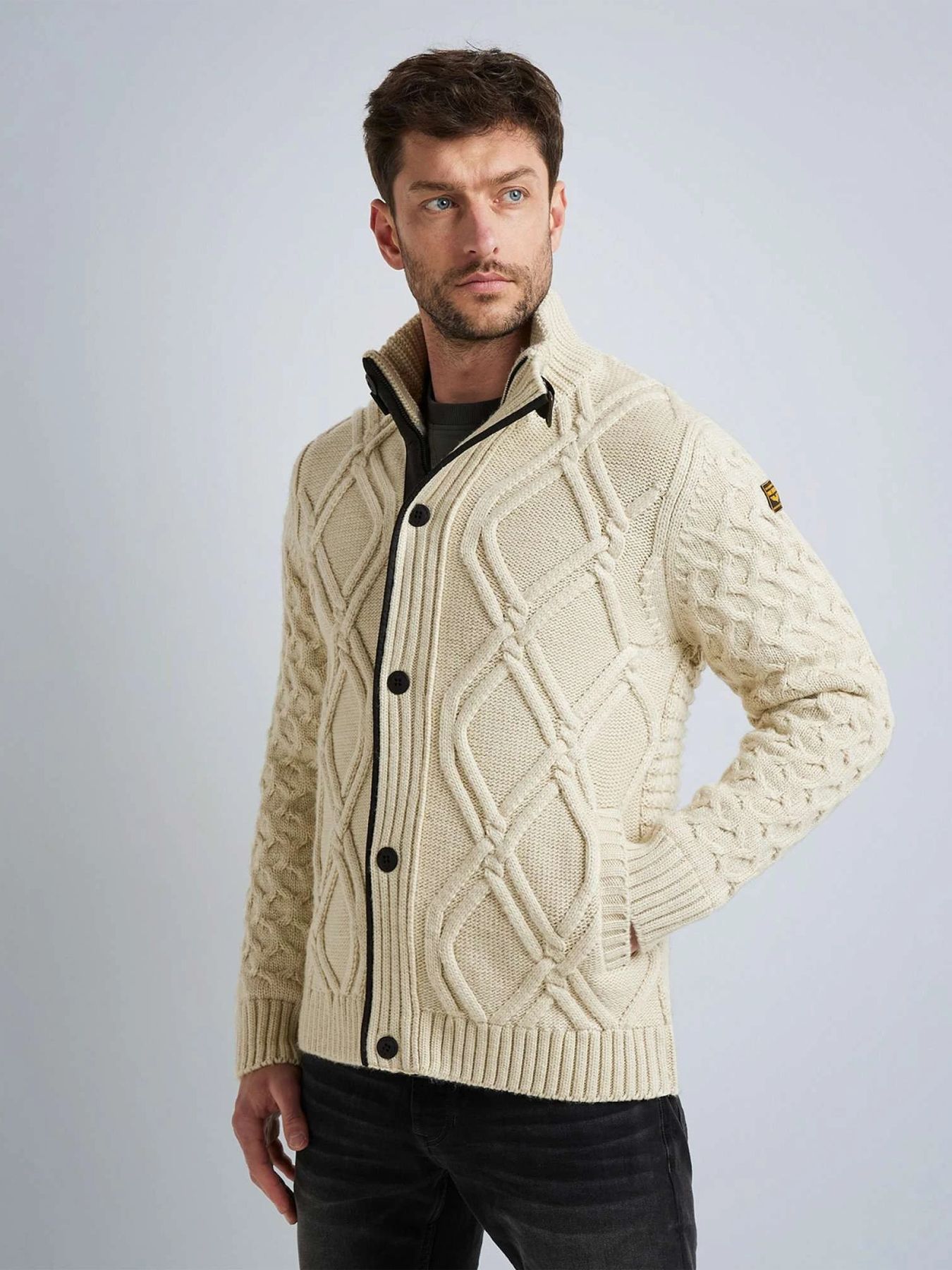 Zip jacket heavy knit mixed yarn