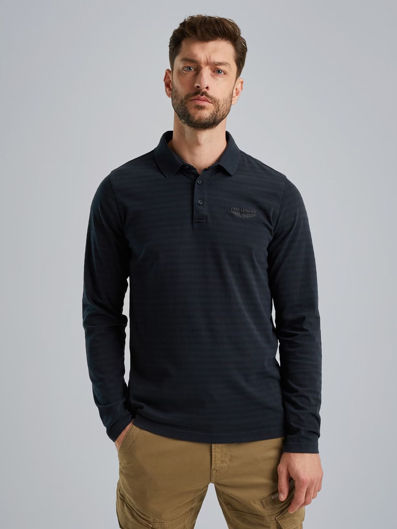 Pme Legend Long sleeve polo peached pique str Black 00108516-999