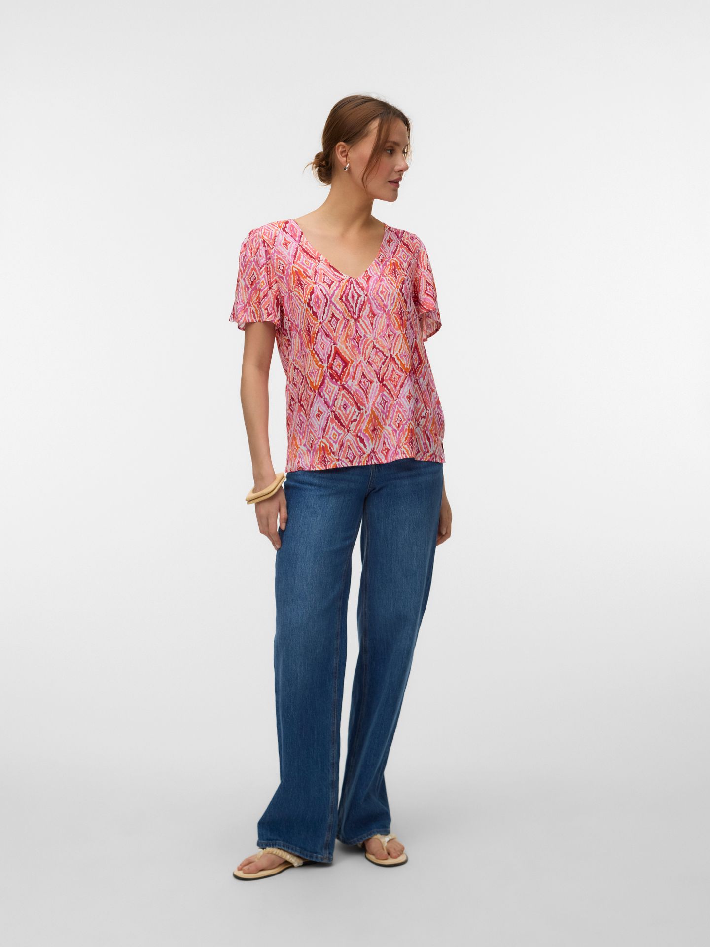 Vero Moda VMEASY JOY V-NECK SS BLOUSE WVN GA Snow White/Dina 2900165409039