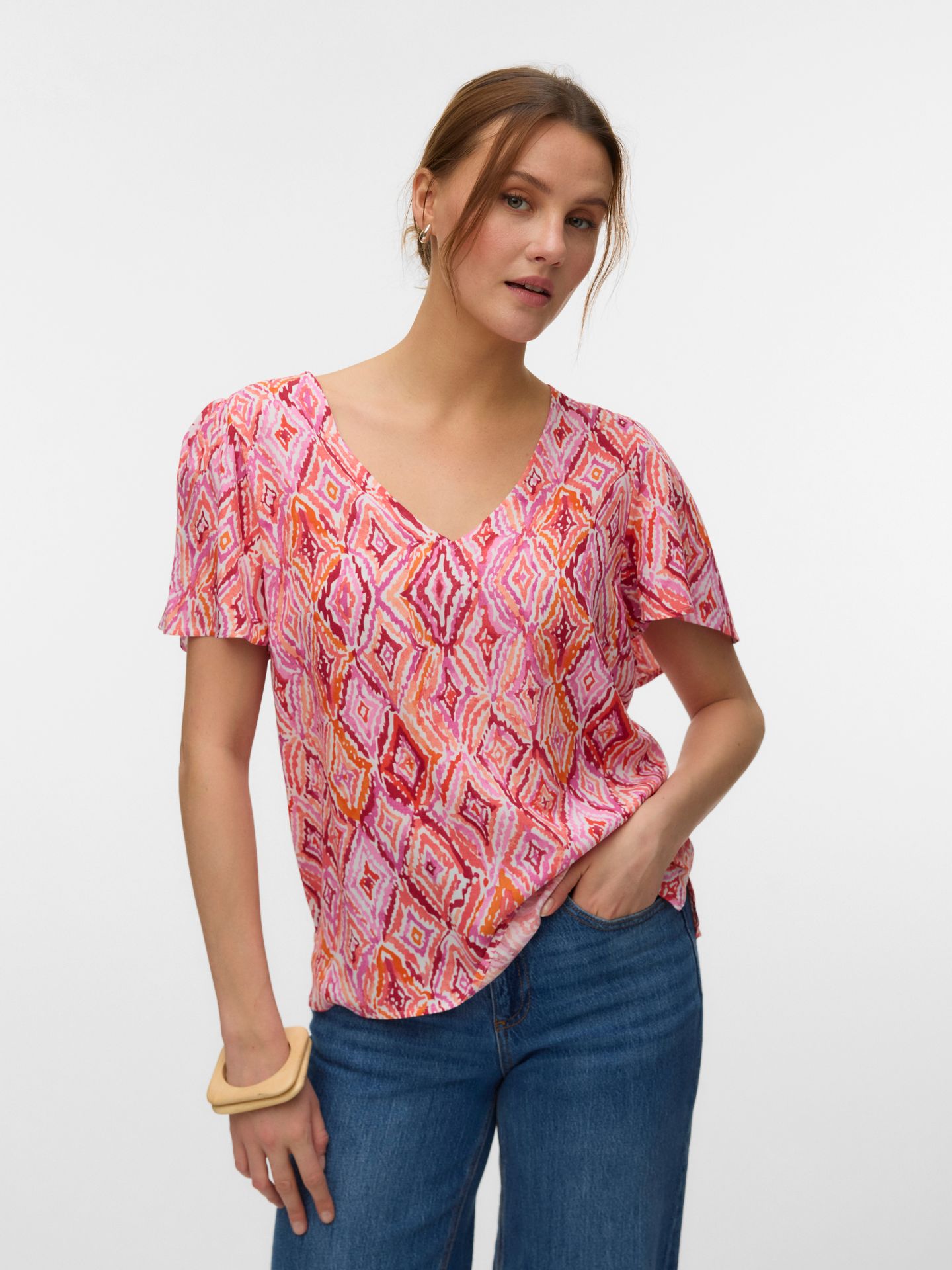 Vero Moda VMEASY JOY V-NECK SS BLOUSE WVN GA Snow White/Dina 00108583-EKA26011400003417