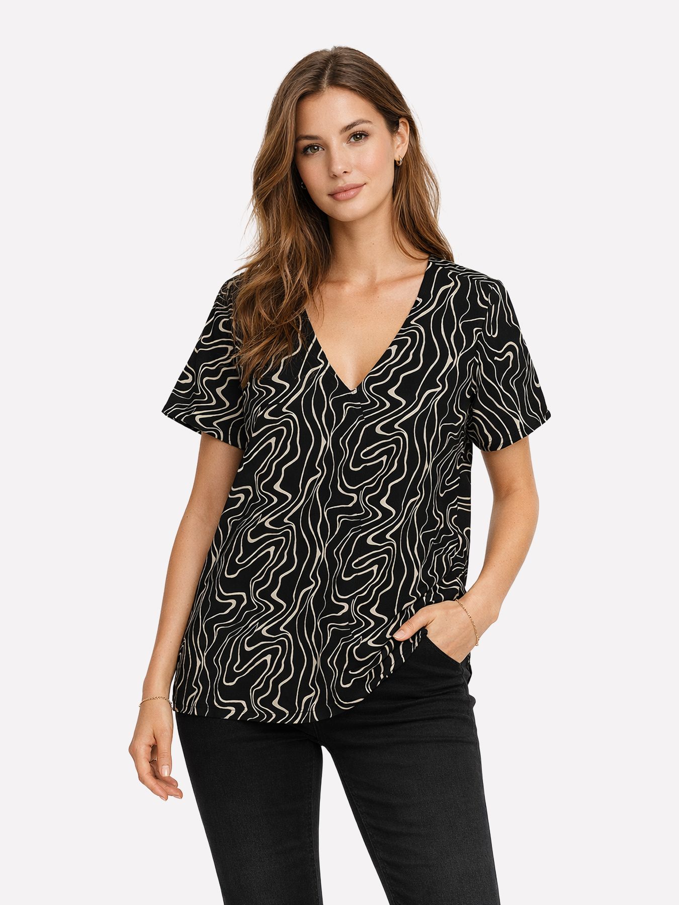 Vero Moda VMEASY JOY V-NECK SS BLOUSE WVN GA Black/Dana 00108583-EKA26011400003418