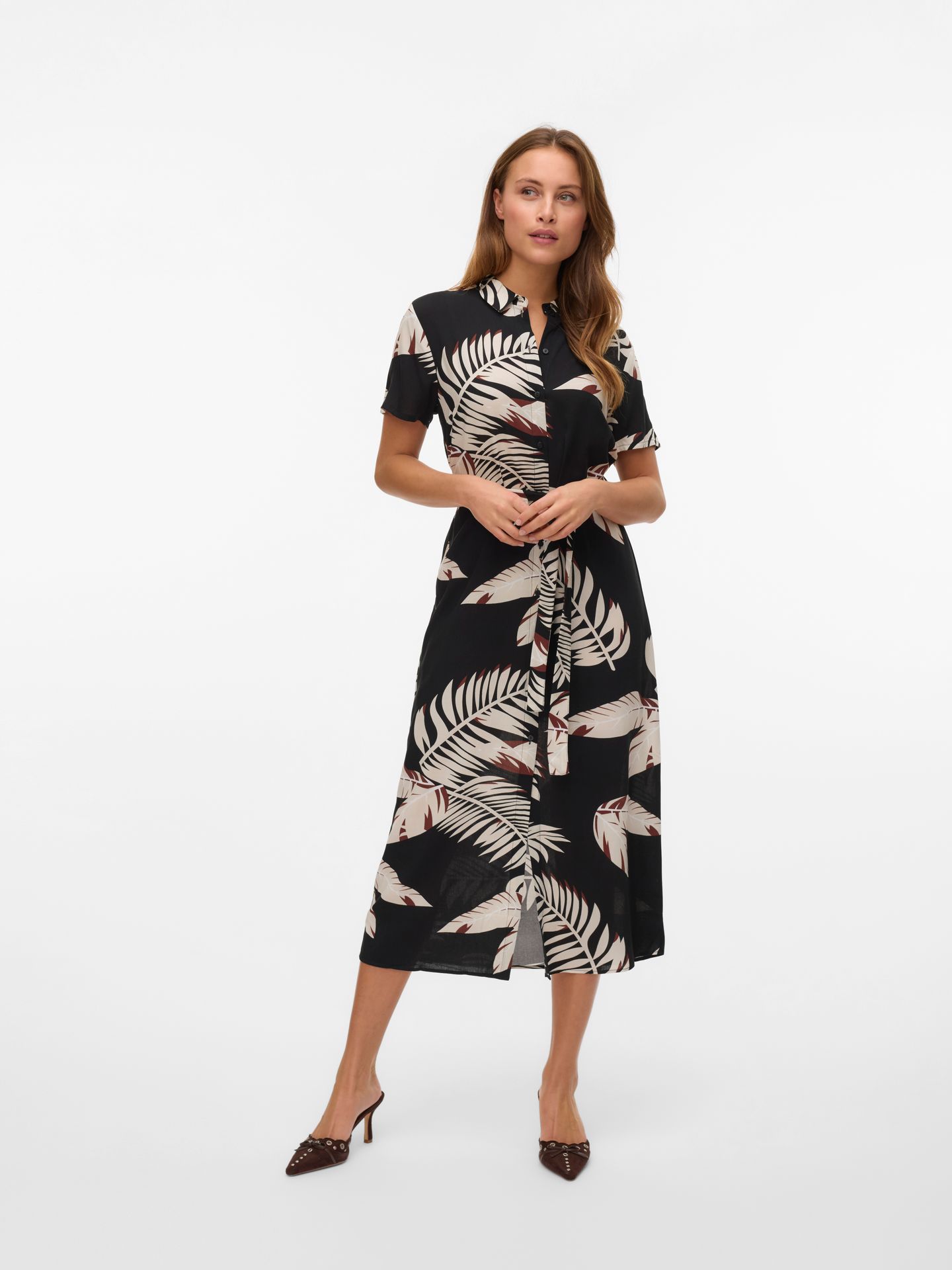 Vero Moda VMEASY JOY S/S LONG SHIRT DRESS WVN Black/Fioni 2900154945036