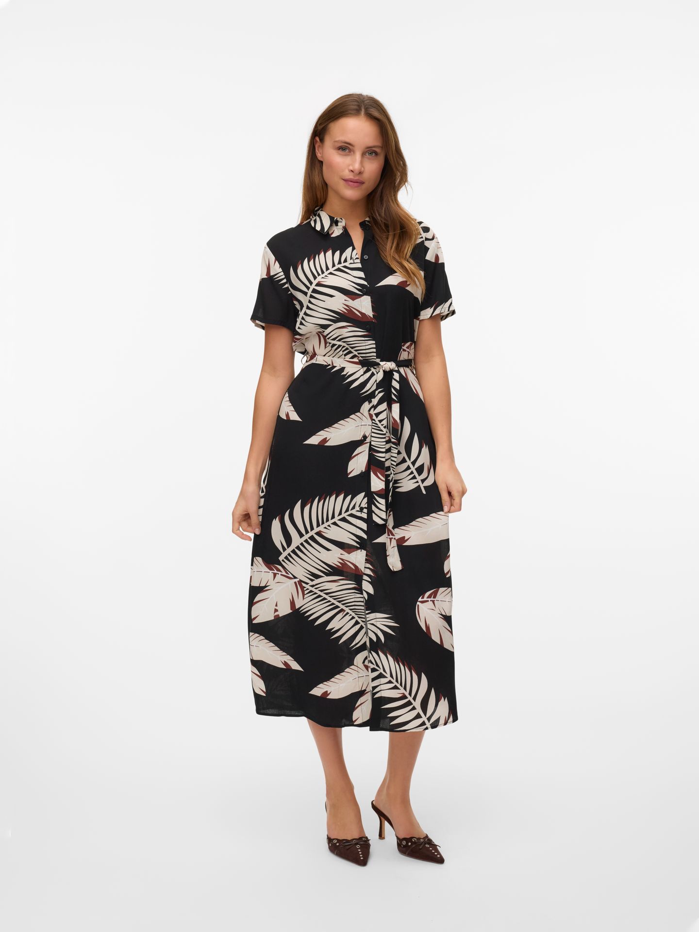 Vero Moda VMEASY JOY S/S LONG SHIRT DRESS WVN Black/Fioni 2900154945036