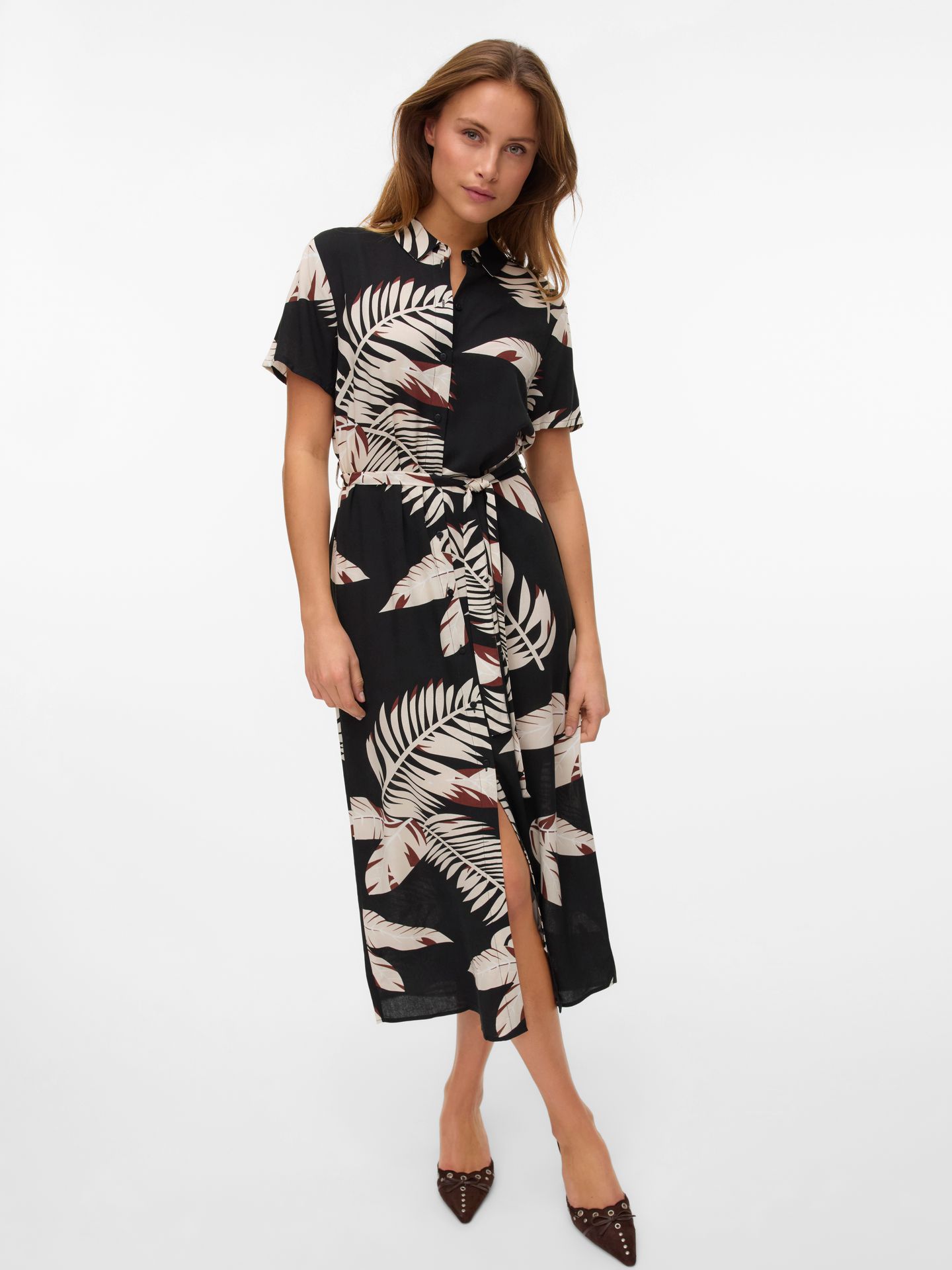 Vero Moda VMEASY JOY S/S LONG SHIRT DRESS WVN Black/Fioni 2900154945036