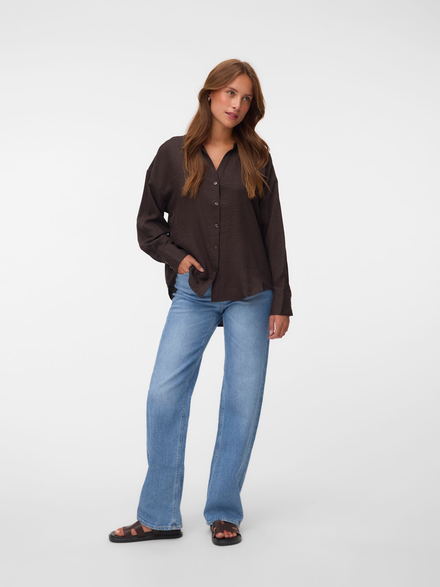 Vero Moda VMMELANEY QUEENY LS SHIRT WVN NOOS Chocolate Torte 00108662-EKA26011400003061