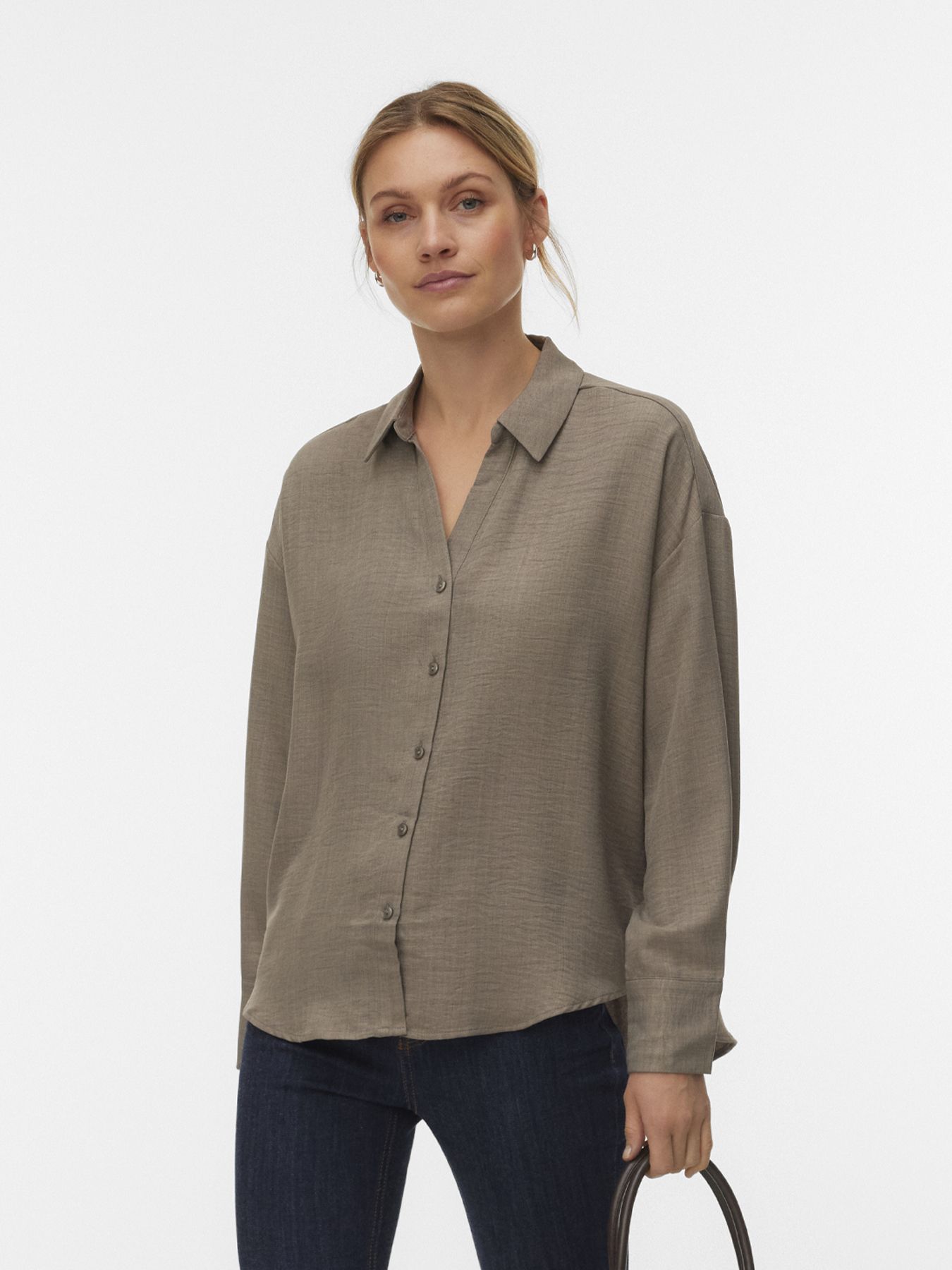 Vero Moda VMMELANEY QUEENY LS SHIRT WVN NOOS Brindle 00108662-EKA26011400003191