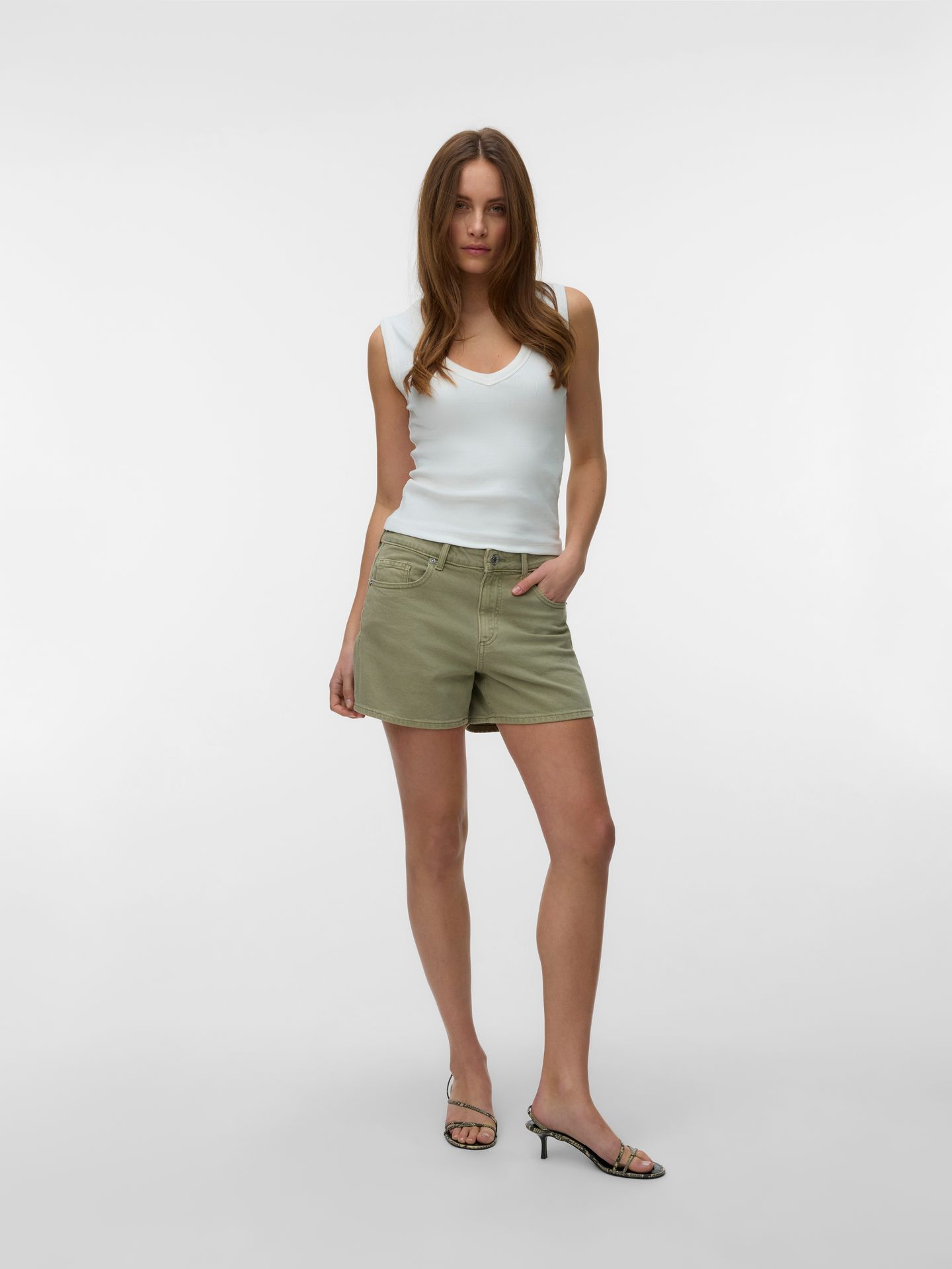 Vero Moda VMTESS MR SHORT DNM SHORTS MIX GA N Laurel Wreath/PRISTINE 2900166852025