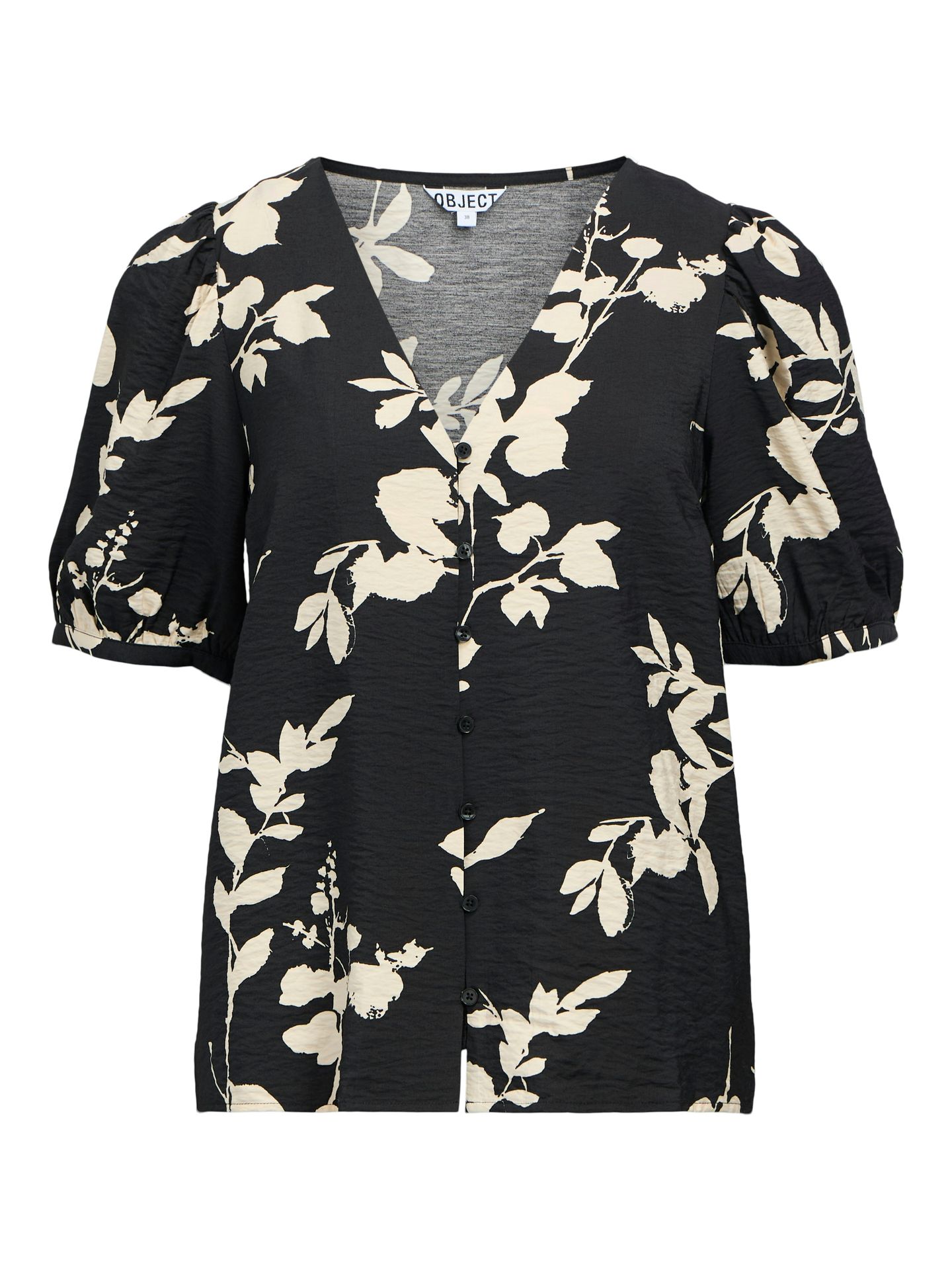 Object OBJJACIRA S/S V-NECK TOP NOOS Black/Desert taupe abstract flower 00108726-EKA22000400000116