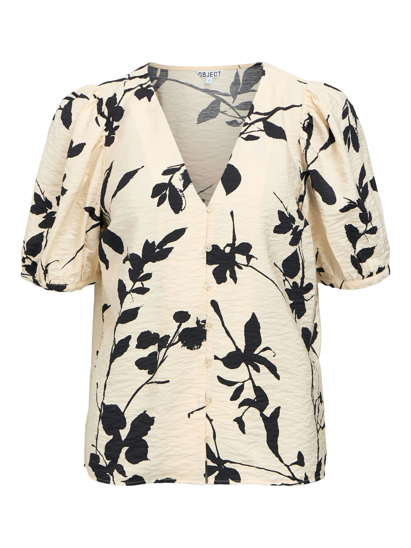 Object OBJJACIRA S/S V-NECK TOP NOOS Sandshell/Black simple flower 00108726-EKA22000400000229