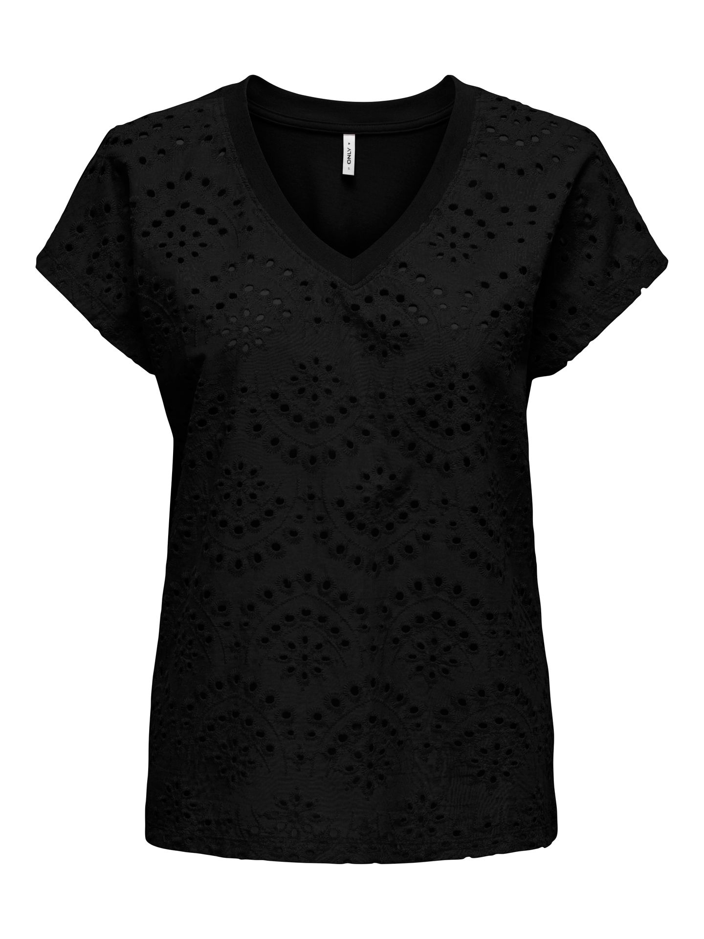 Only ONLLULU LIFE S/S V-NECK TOP BOX JRS Black/BLACK BUTTONS 00108785-EKA26011400000044