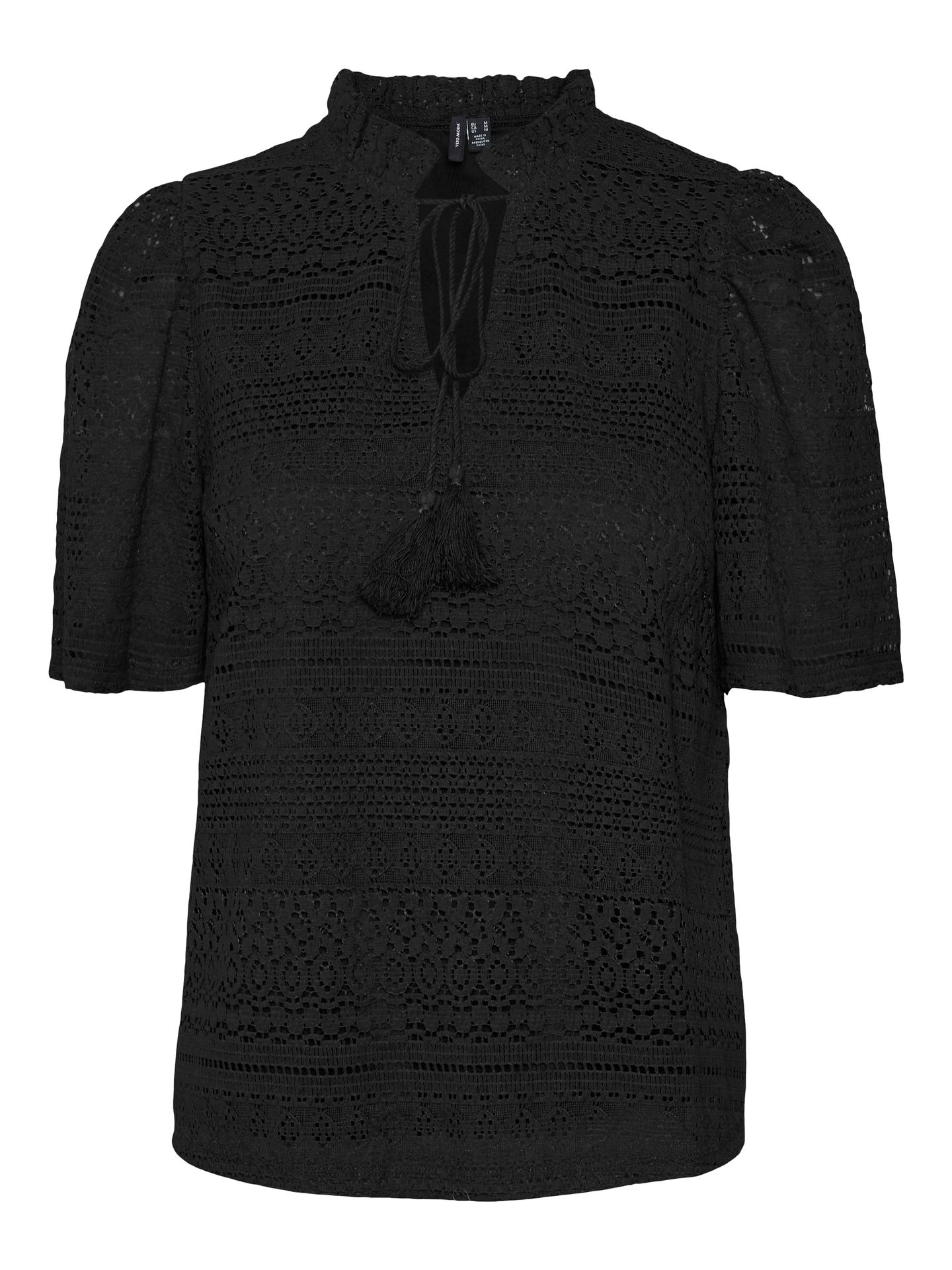 Vero Moda VMHONEY LACE S/S TASSEL TOP WVN GA Black/COATED 2900155677011