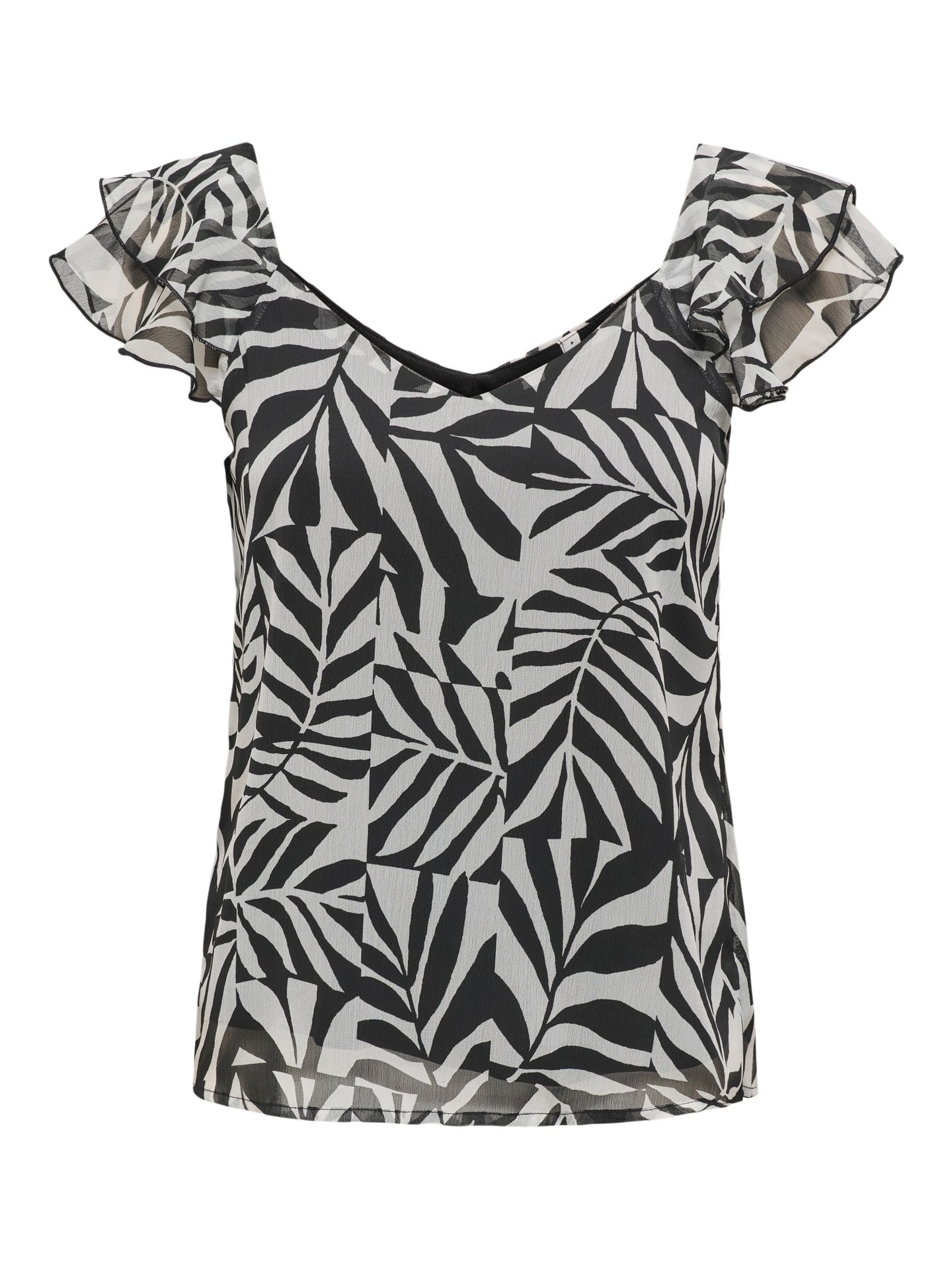 Only ONLASTA LIFE CAPSLEEVE V-NECK TOP P Black/Monochrome leafy 2900156476026