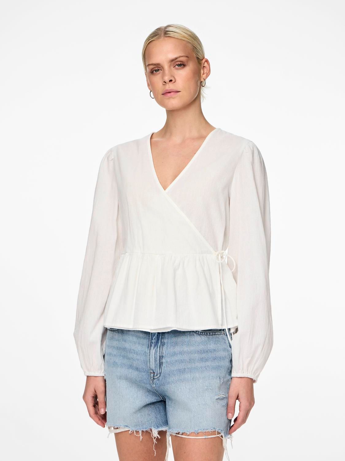 Pieces PCMILLA LS WRAP TOP Bright White 2900148529051
