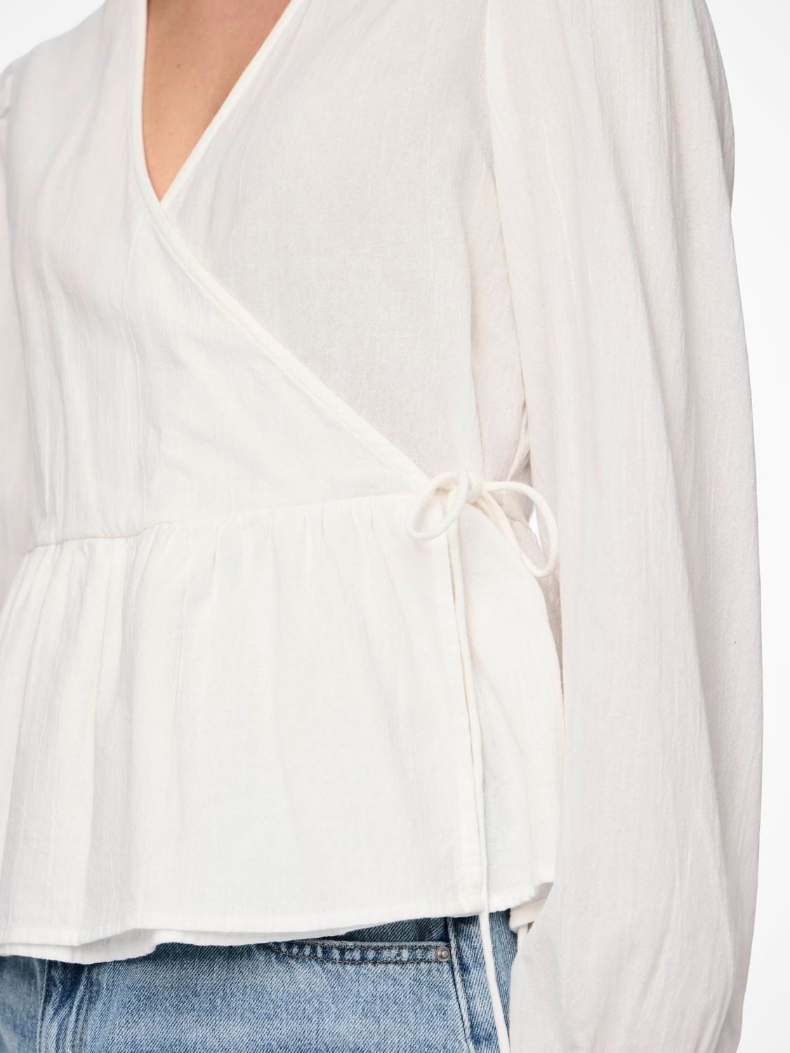 Pieces PCMILLA LS WRAP TOP Bright White 2900148529051