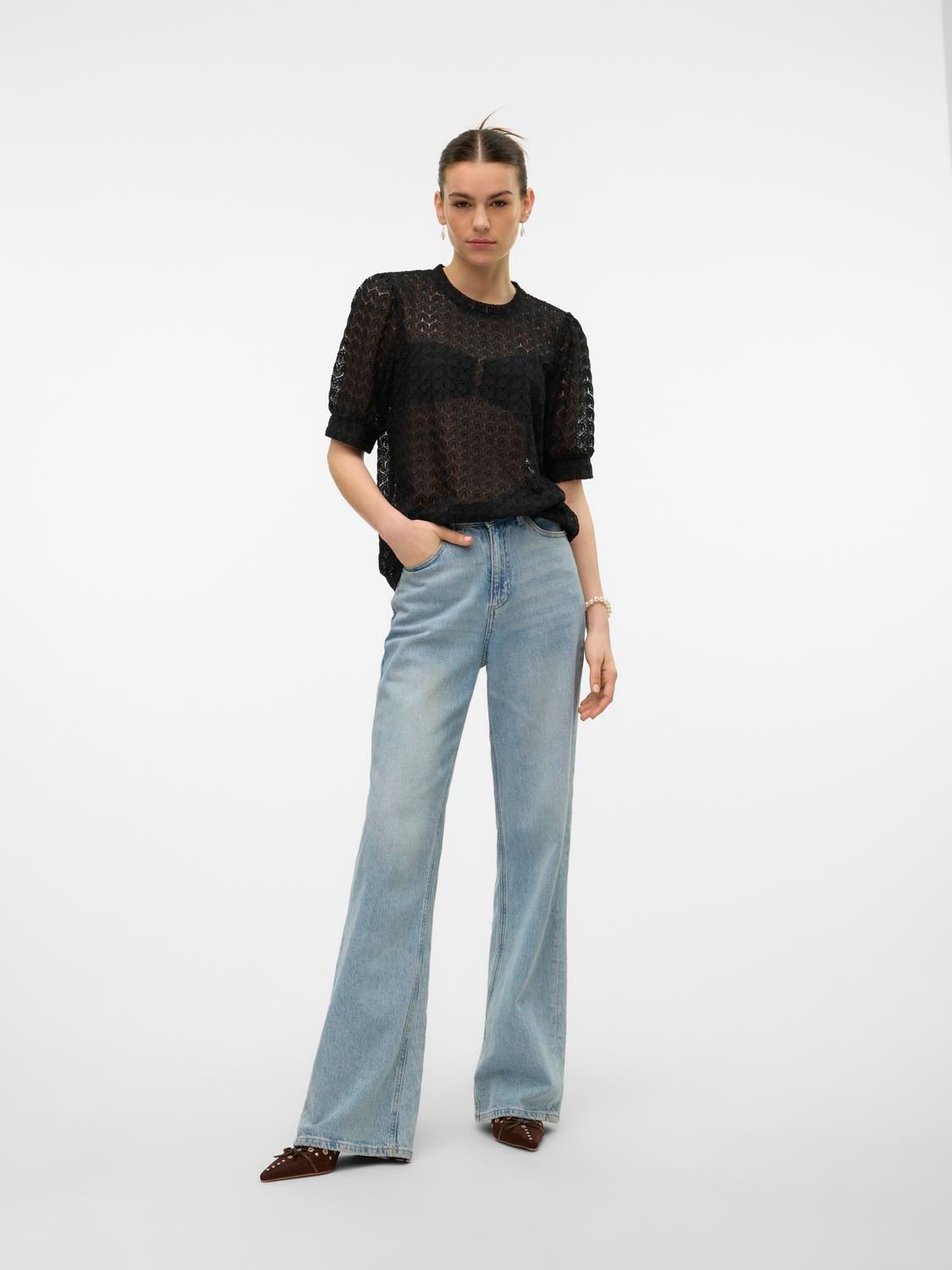 Vero Moda VMBECCA LACE SS O-NECK TOP JRS GA N Black 2900149029055