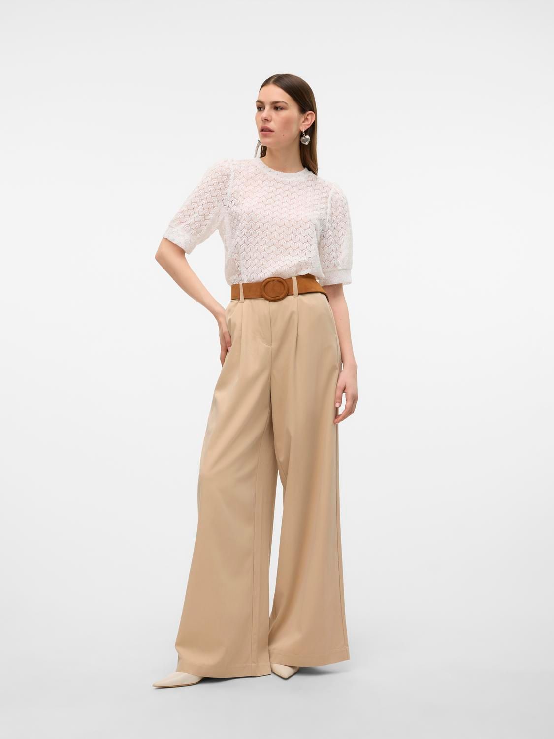 Vero Moda VMBECCA LACE SS O-NECK TOP JRS GA N Snow White 2900149031027