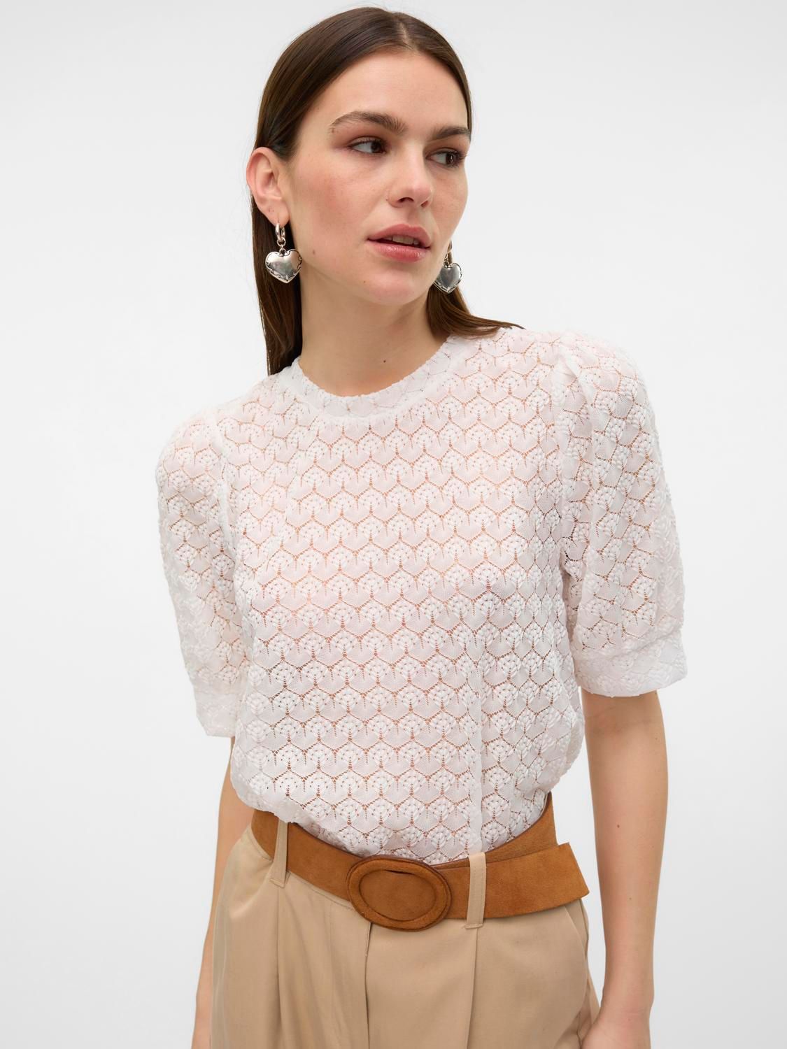 Vero Moda VMBECCA LACE SS O-NECK TOP JRS GA N Snow White 2900149031027