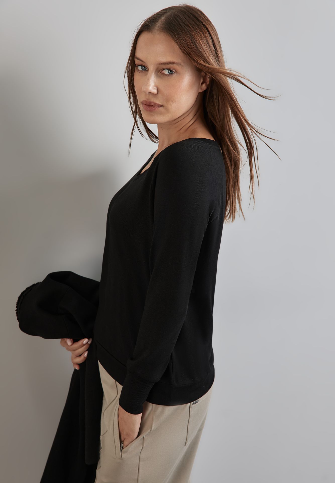 Street-One A322229 knit look shirt w.rib cuffs black 2900149341034