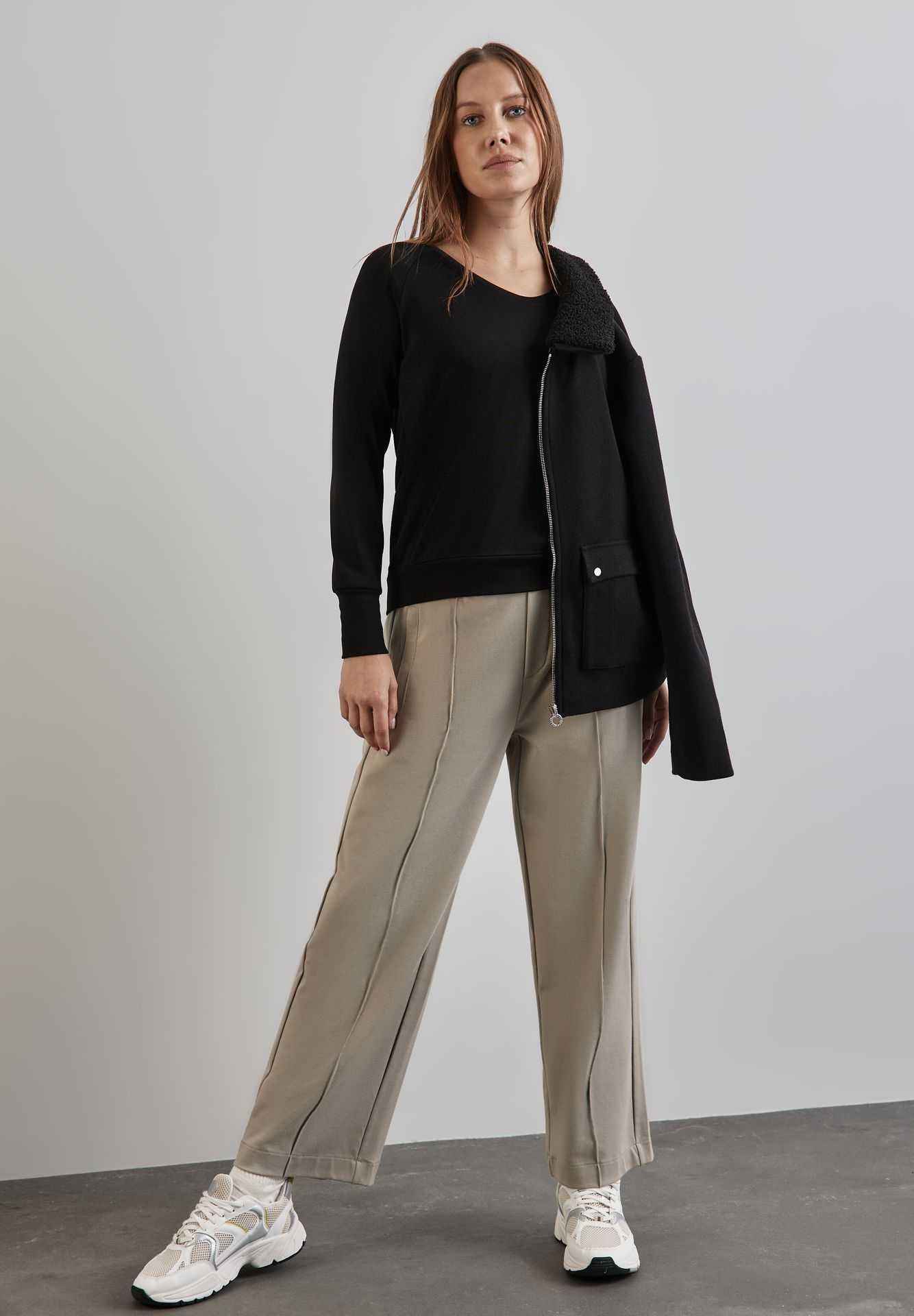 Street-One A322229 knit look shirt w.rib cuffs black 2900149341034