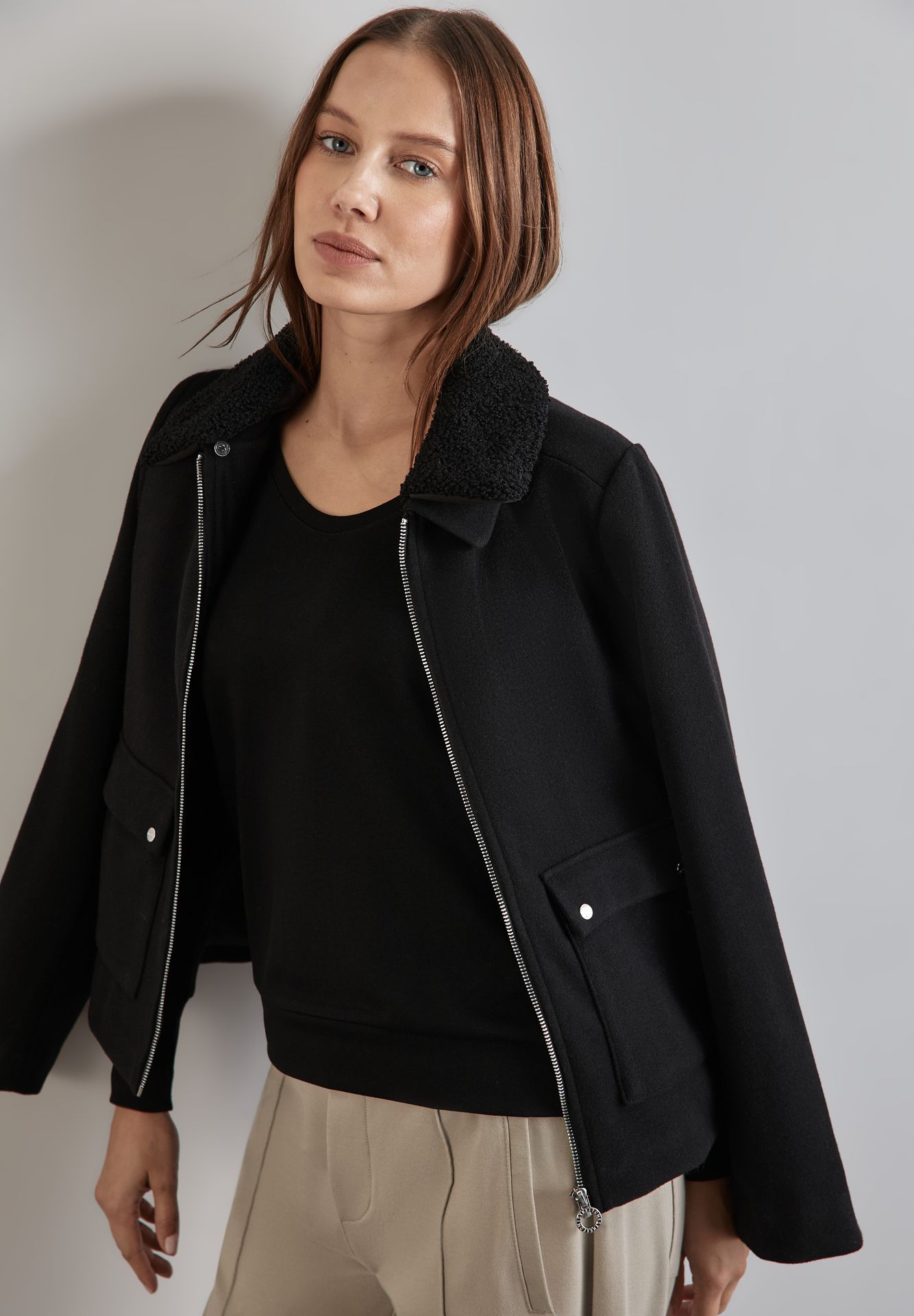 Street-One A322229 knit look shirt w.rib cuffs black 2900149341034