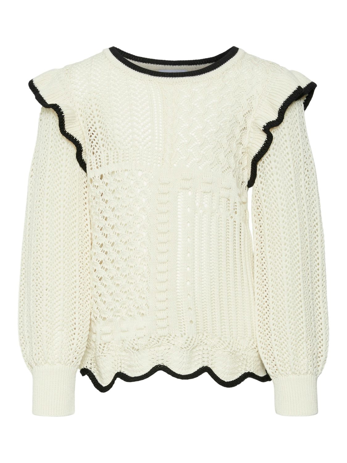 Vero Moda VMMADELYN LS O-NECK SHORT PULLOVER Birch/W. BLACK WAVE PATTERN 2900149529036