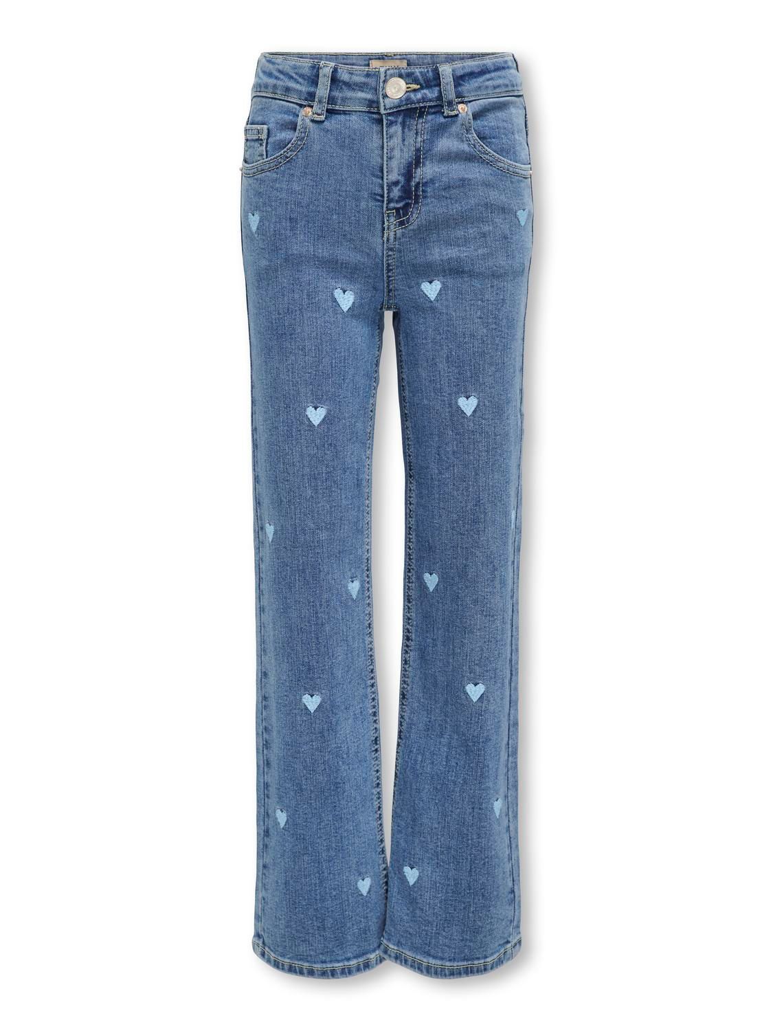 Only KOGJUICY WIDE LEG HEART EMB JEANS N Light Medium Blue Denim/EMBROIDERED 2900149530018