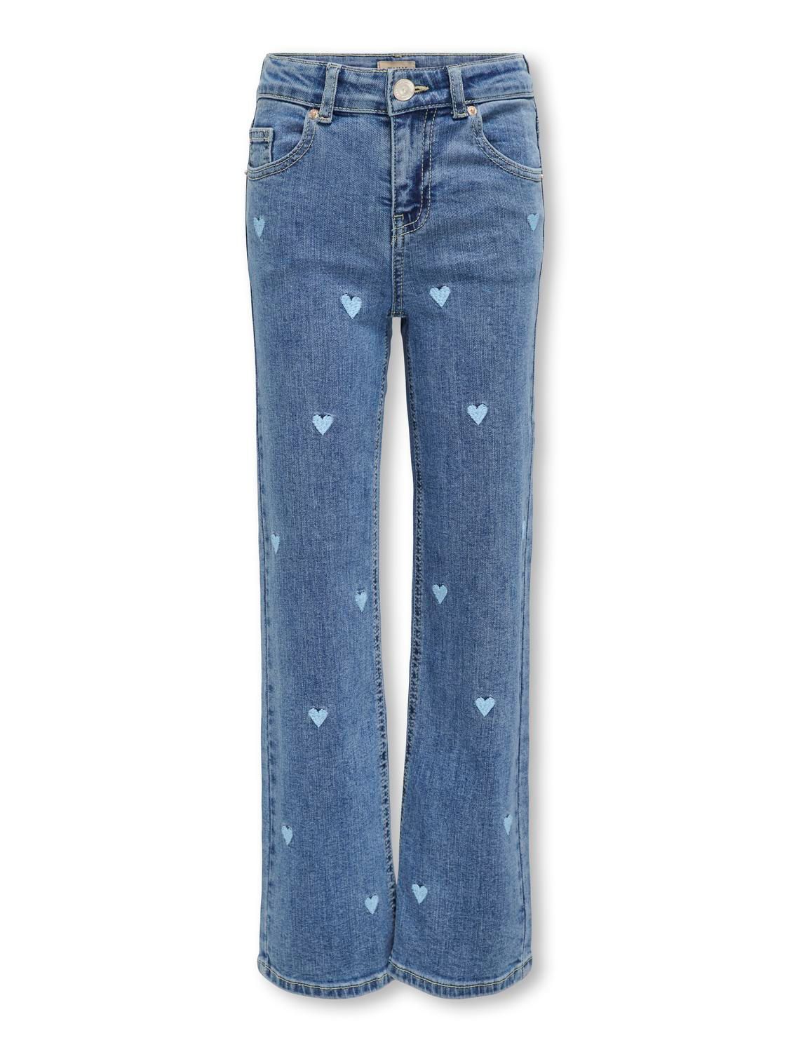 Only KOGJUICY WIDE LEG HEART EMB JEANS N Light Medium Blue Denim/DARK BLUE H 00109570-EKA26011400003002