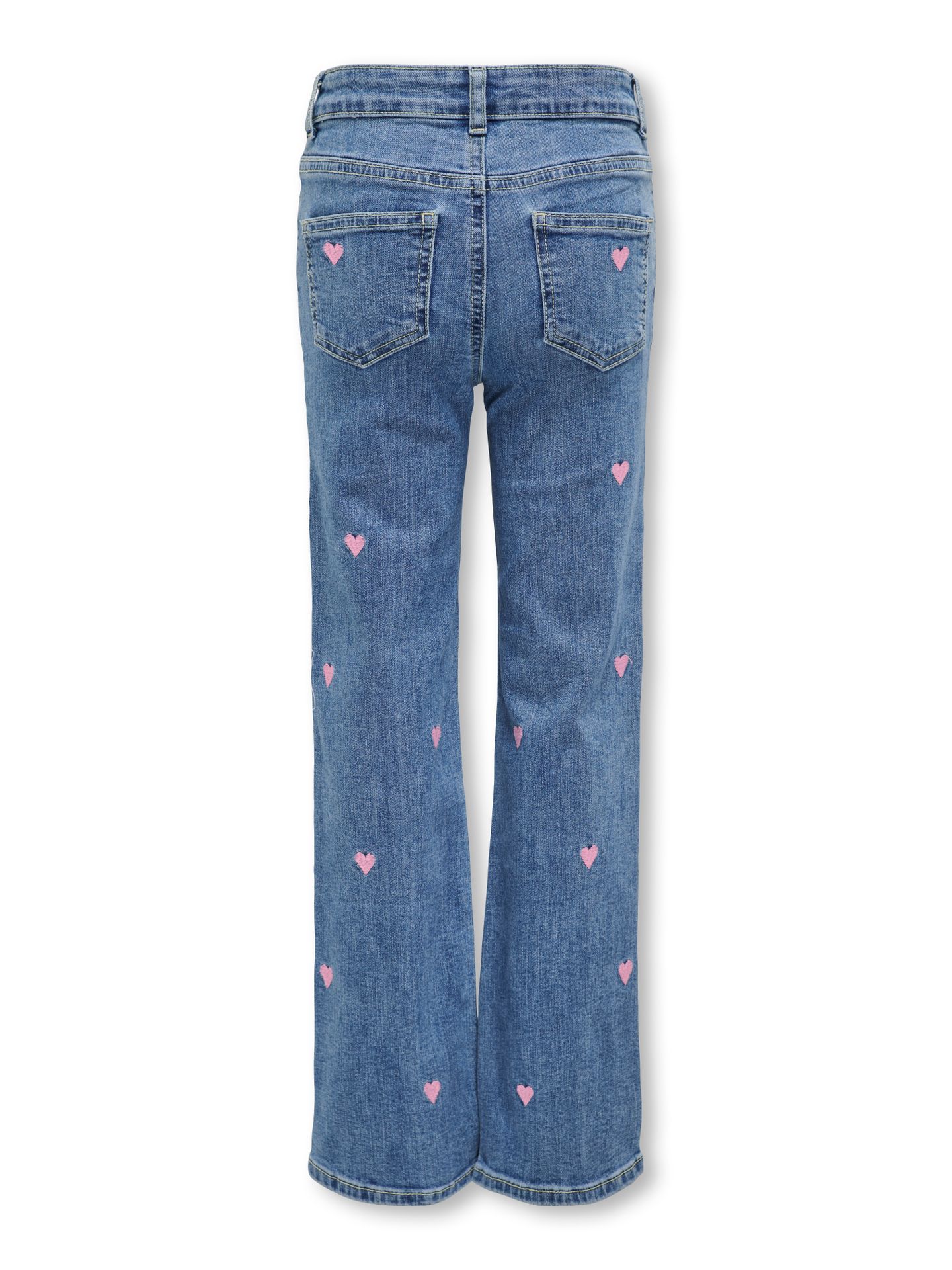 Kids Only KOGJUICY WIDE LEG HEART EMB JEANS N Light Medium Blue Denim/PINK HEART 2900152950018