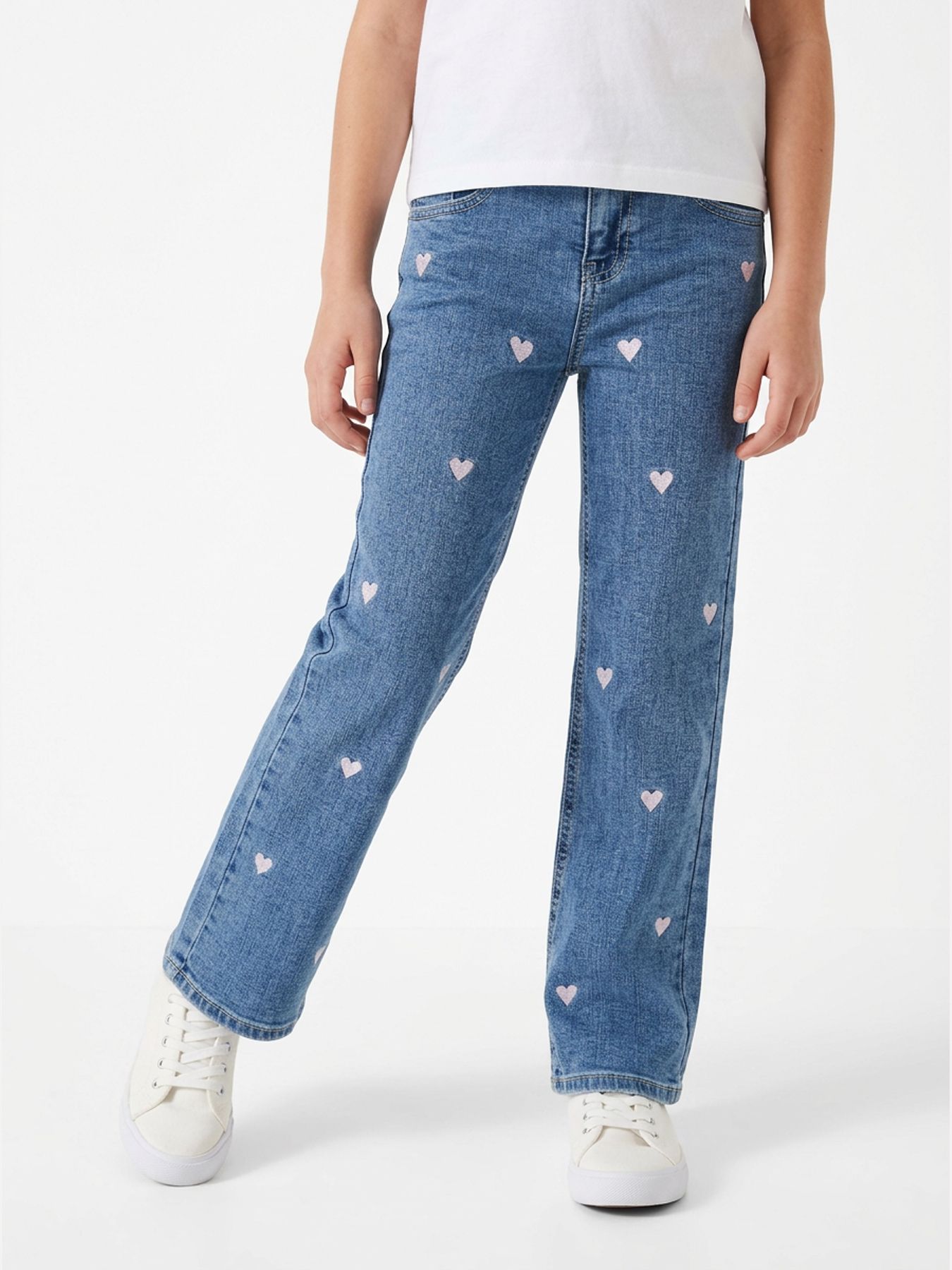 Kids Only KOGJUICY WIDE LEG HEART EMB JEANS N Light Medium Blue Denim/PINK HEART 00109570-EKA26011400002594