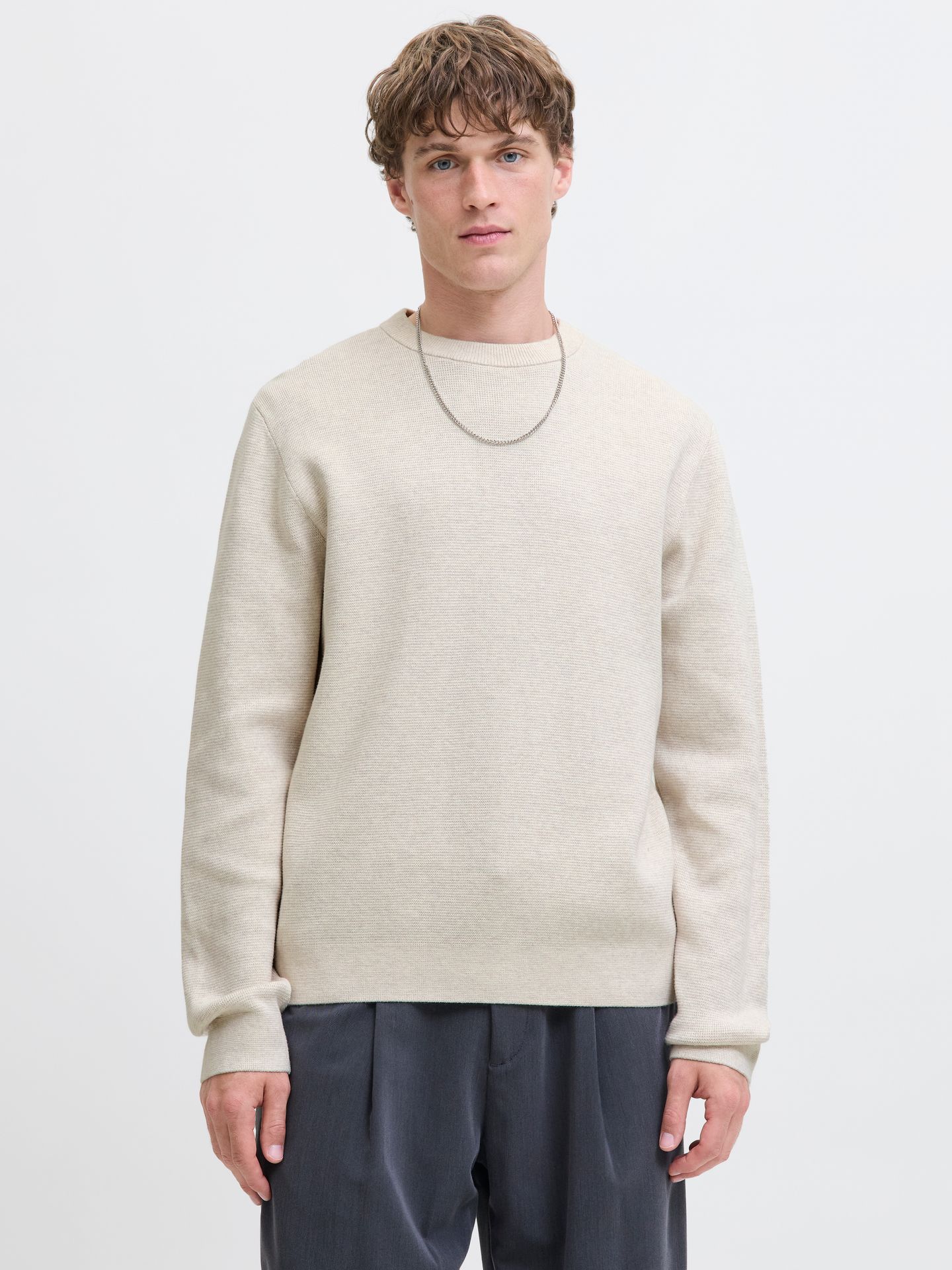 Jack & Jones JPRBLAMILANO STITCH KNIT CREW NECK Cloud Dancer/COMFORT FIT 2900169727054