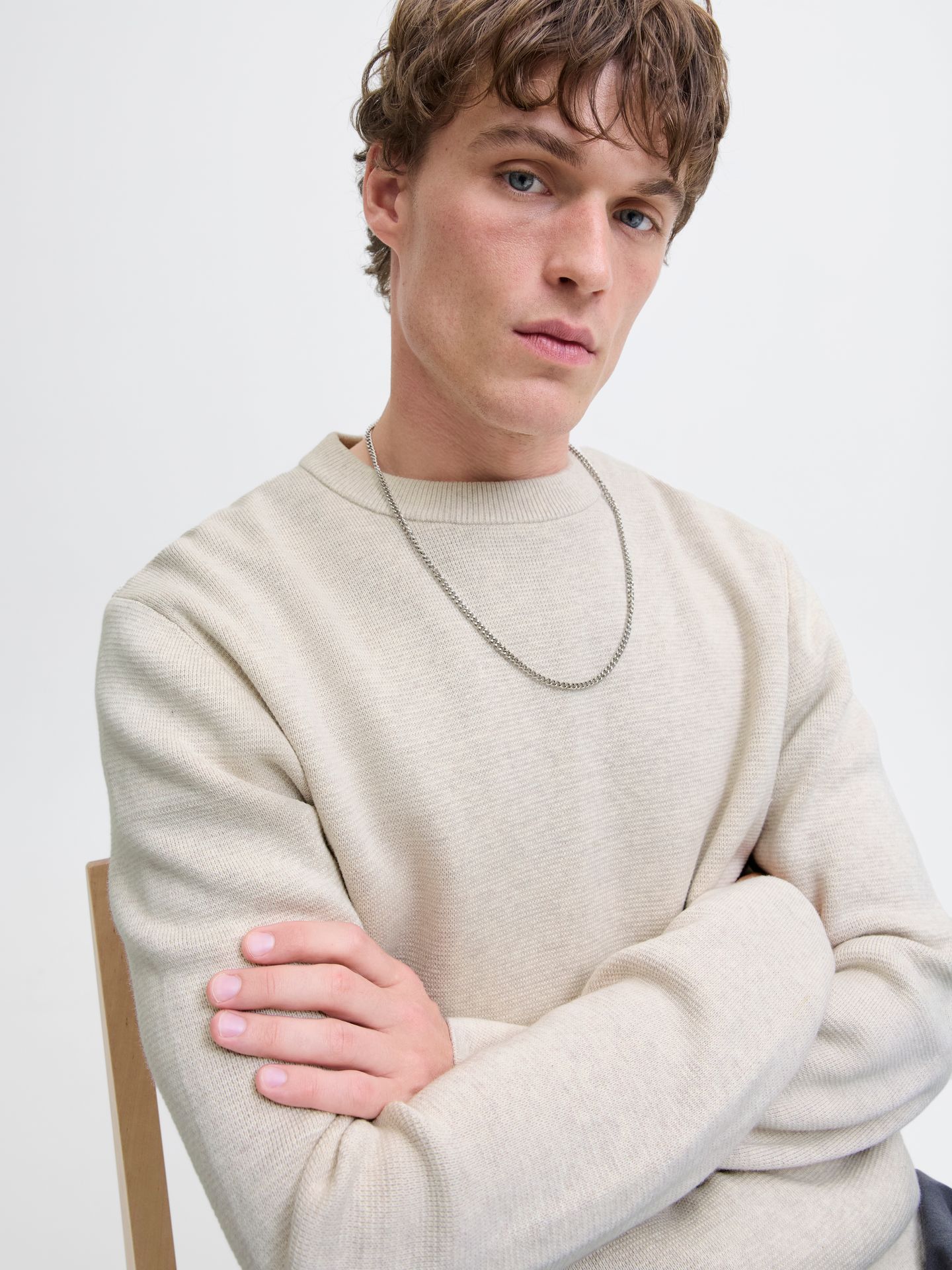 Jack & Jones JPRBLAMILANO STITCH KNIT CREW NECK Cloud Dancer/COMFORT FIT 2900169727054