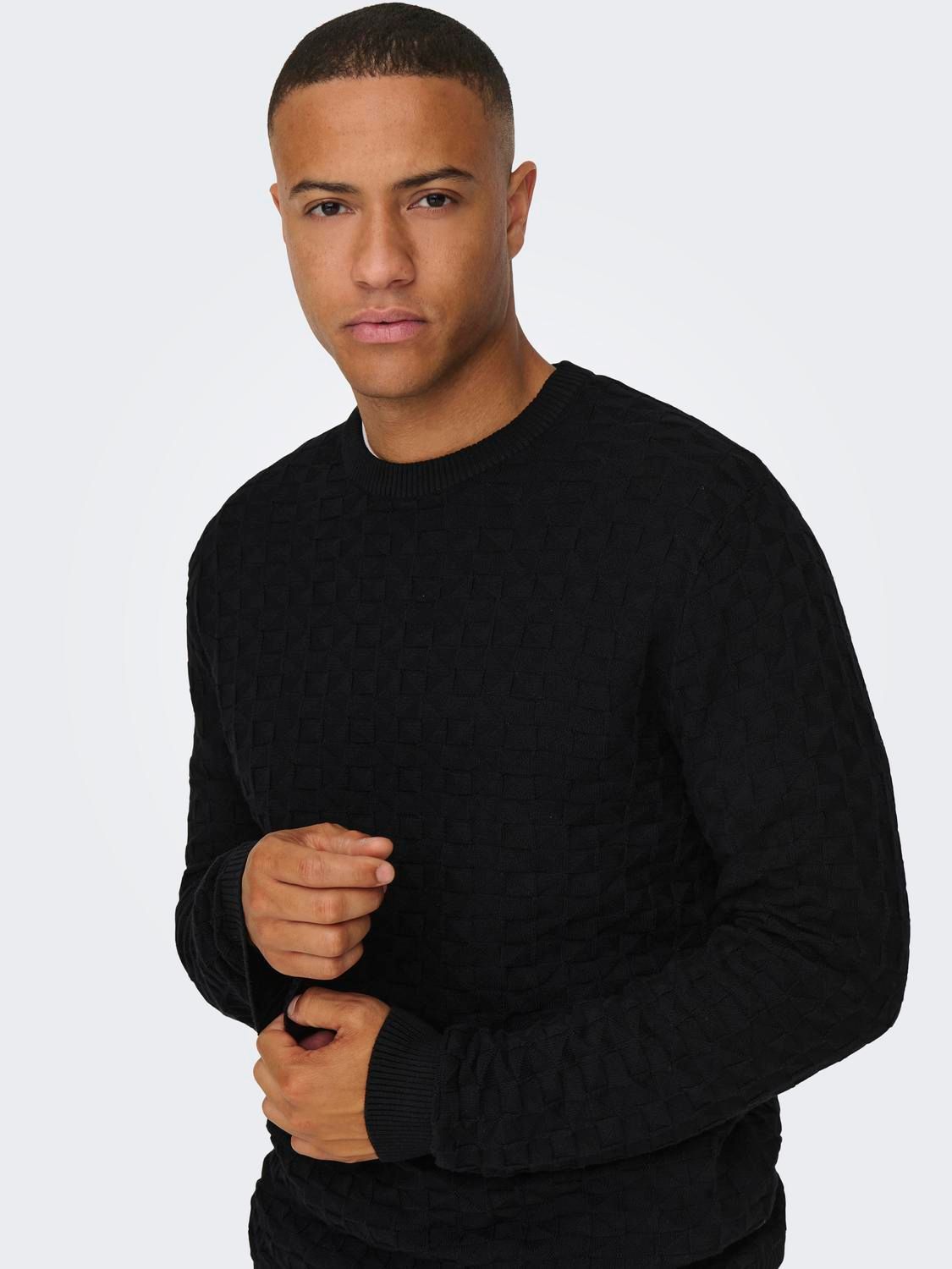 Only & Sons ONSKALLE REG 12 STRUC CREW KNIT NOO Black 2900149557022