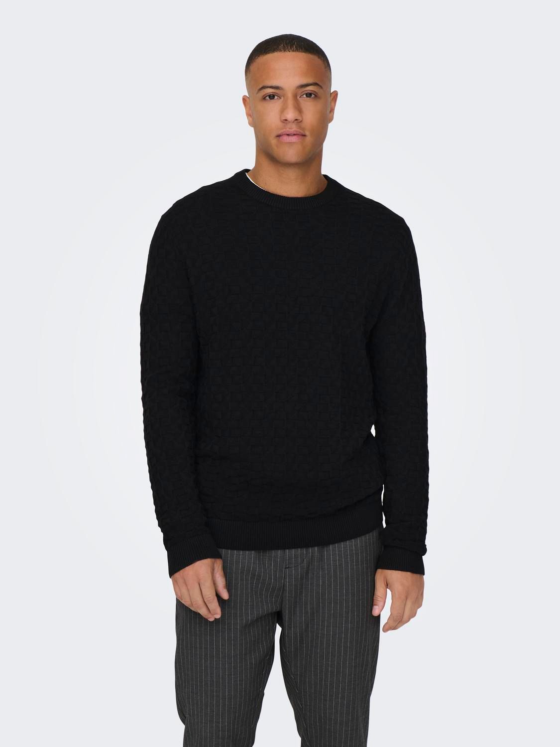 Only & Sons ONSKALLE REG 12 STRUC CREW KNIT NOO Black 2900149557022