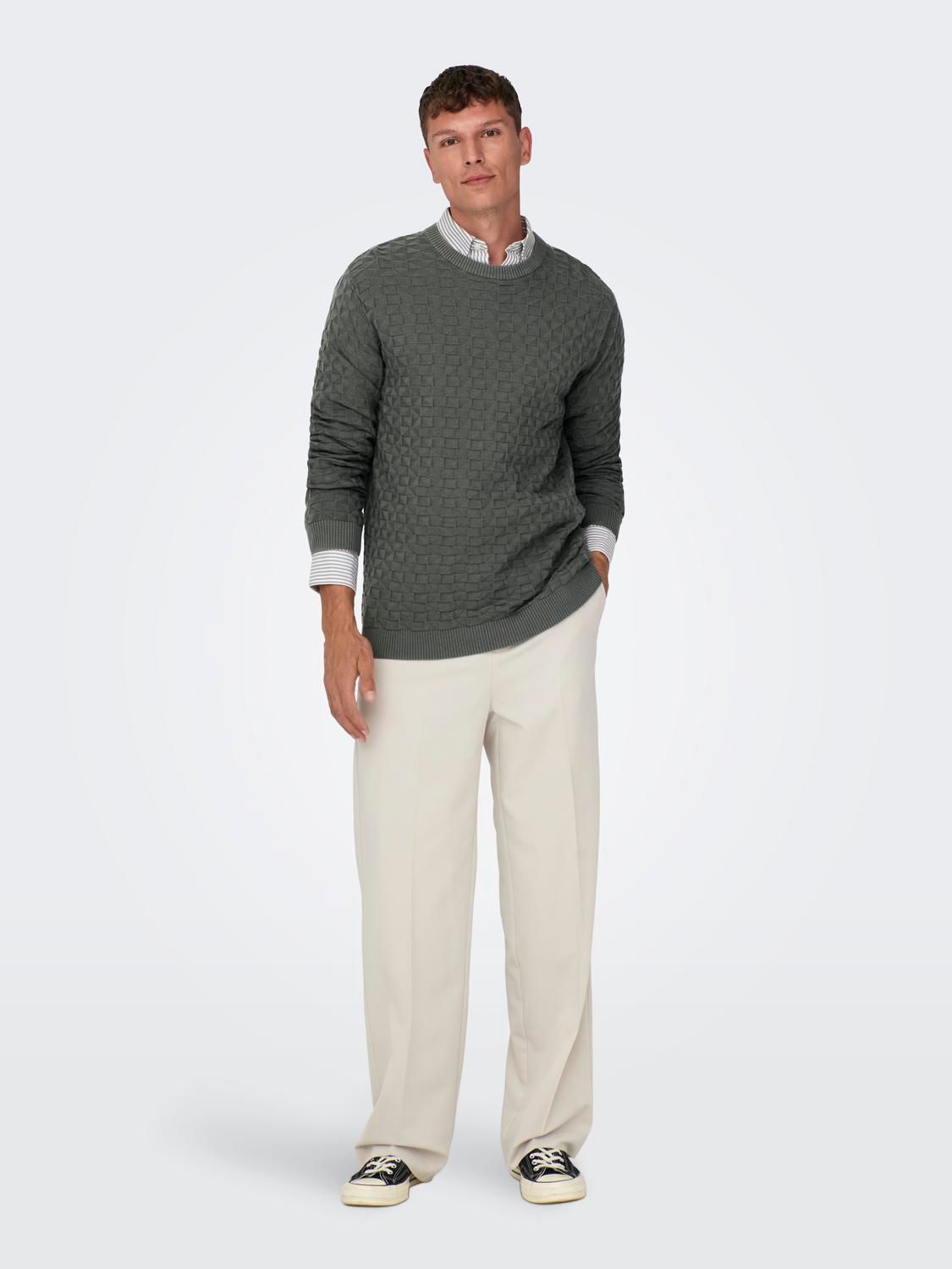 Only & Sons ONSKALLE REG 12 STRUC CREW KNIT NOO Castor Gray 00109579-EKA26011400000446