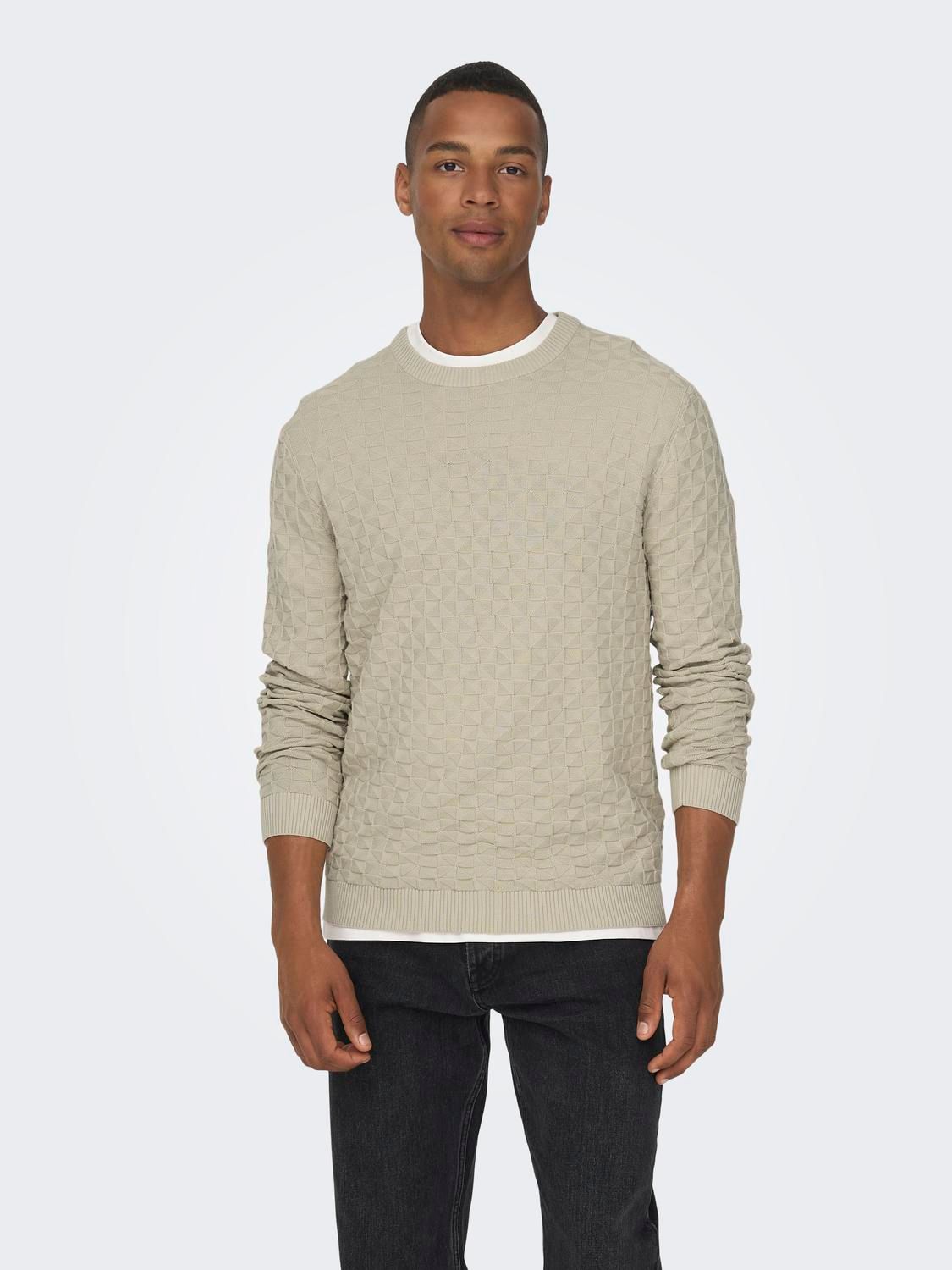 Only & Sons ONSKALLE REG 12 STRUC CREW KNIT NOO Silver Lining 00109579-EKA26011400000722
