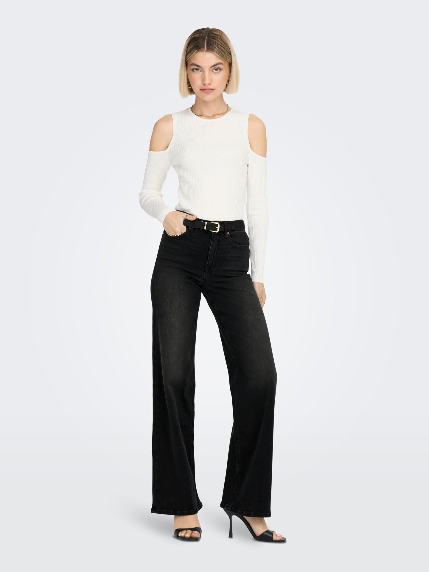 Only ONLMADISON BLUSH HW WIDE DNM CRO099 Washed Black 2900149593174