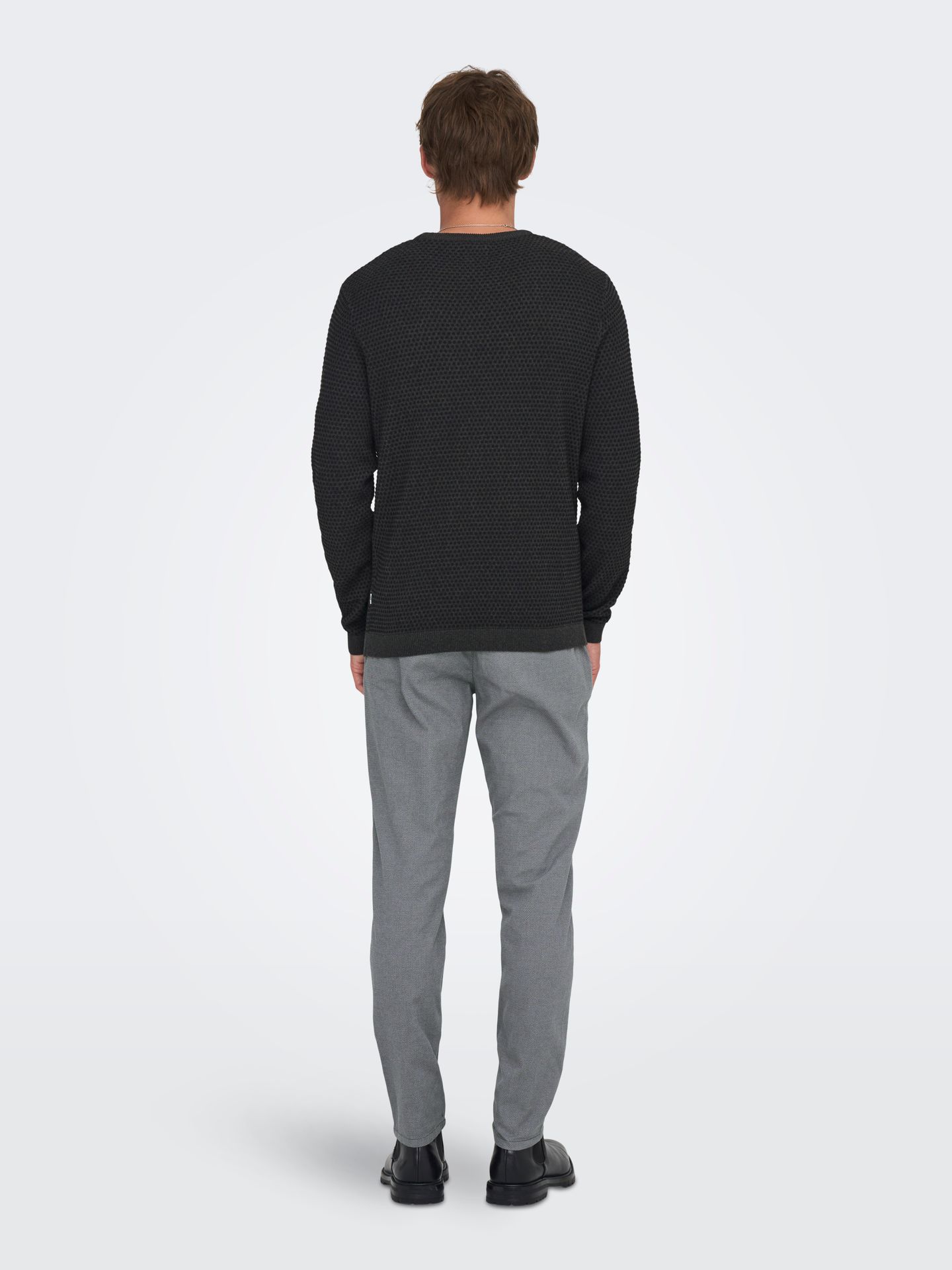 Only & Sons ONSTAPA REG 12 STRUC LS CREW KNIT N Dark Grey Melange/BLACK DOTS 2900149595048