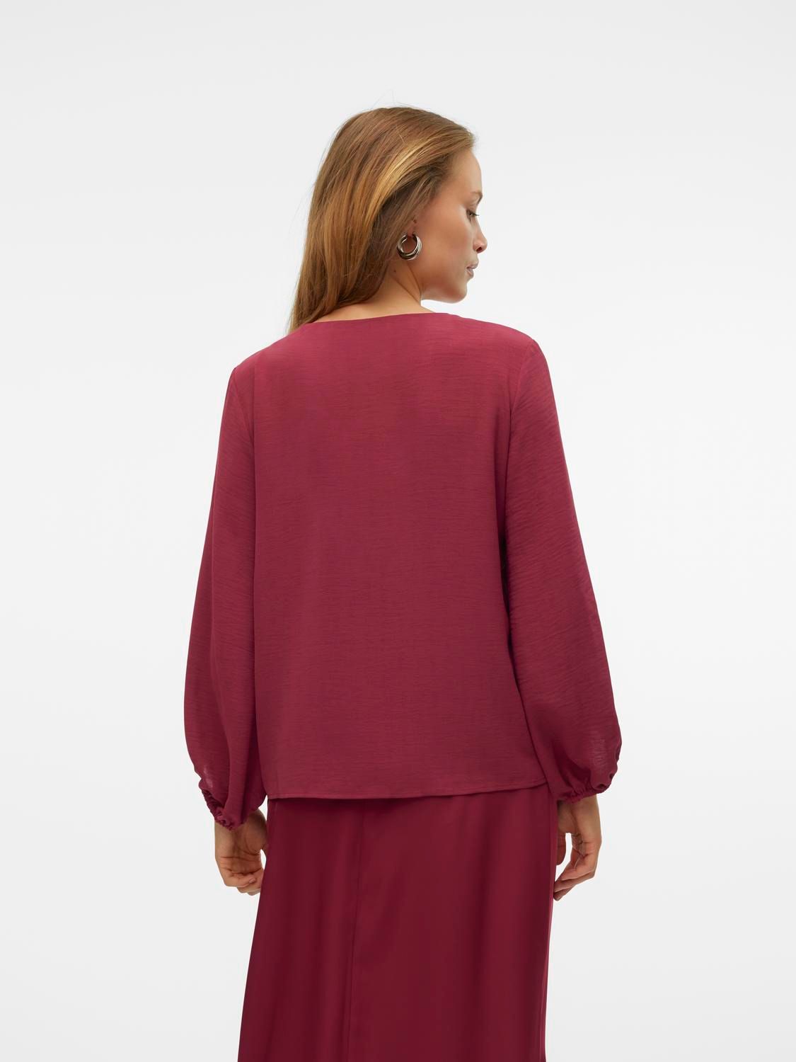 Vero Moda VMOLIVIA L/S V-NECK TOP WVN BTQ GA Red Plum 2900149636048