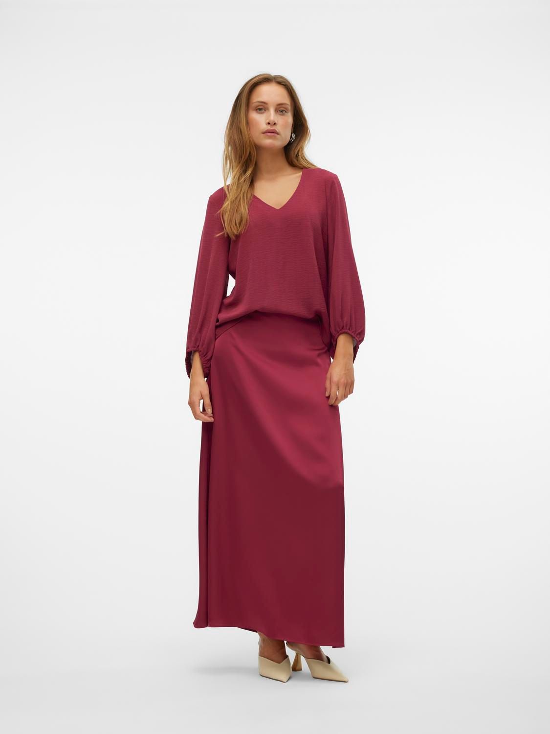 Vero Moda VMOLIVIA L/S V-NECK TOP WVN BTQ GA Red Plum 2900149636048