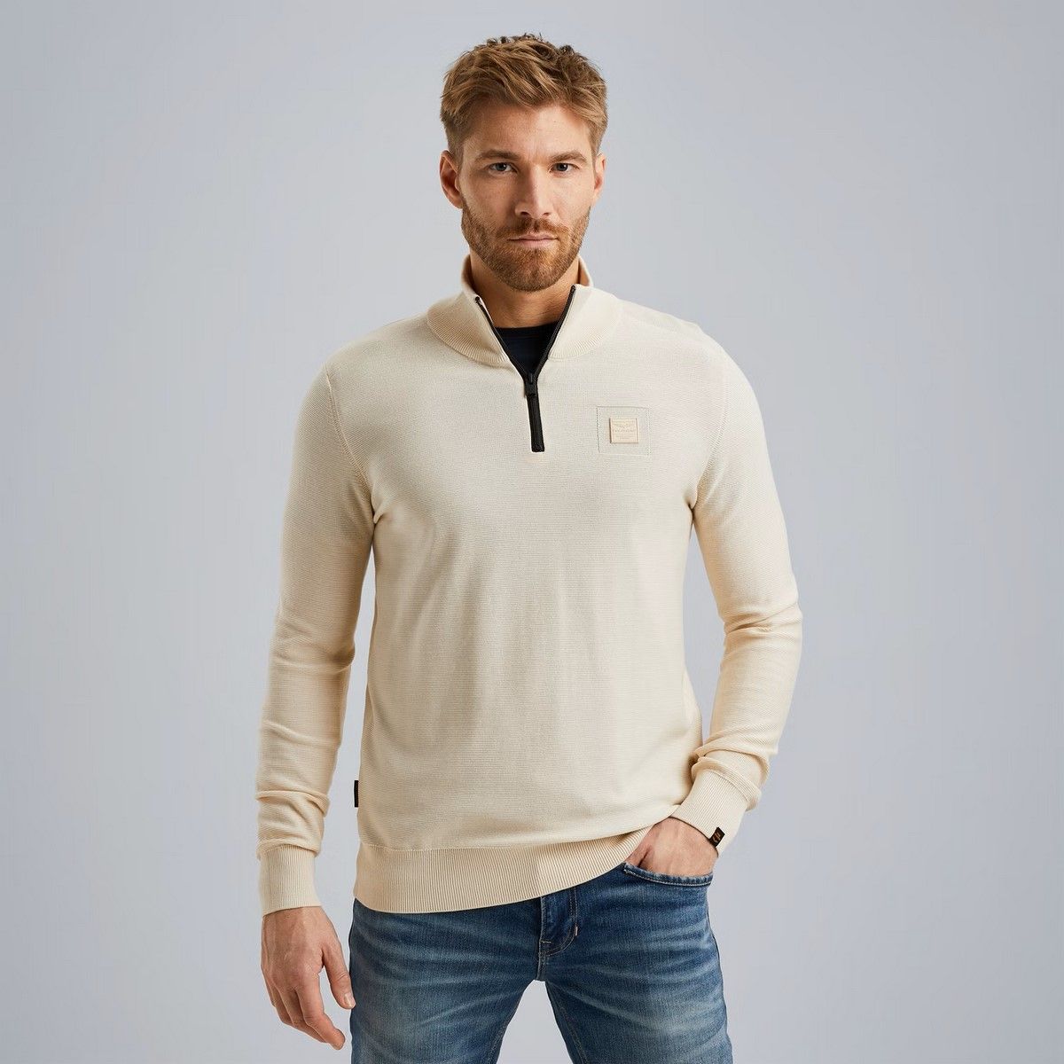 Pme Legend Half zip collar cotton modal Bone White 00109623-7013