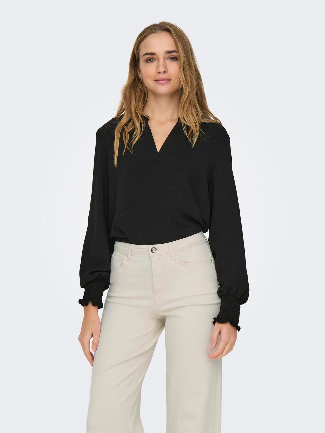 ONLMETTE V-NECK LS SMOCK TOP NOOS W