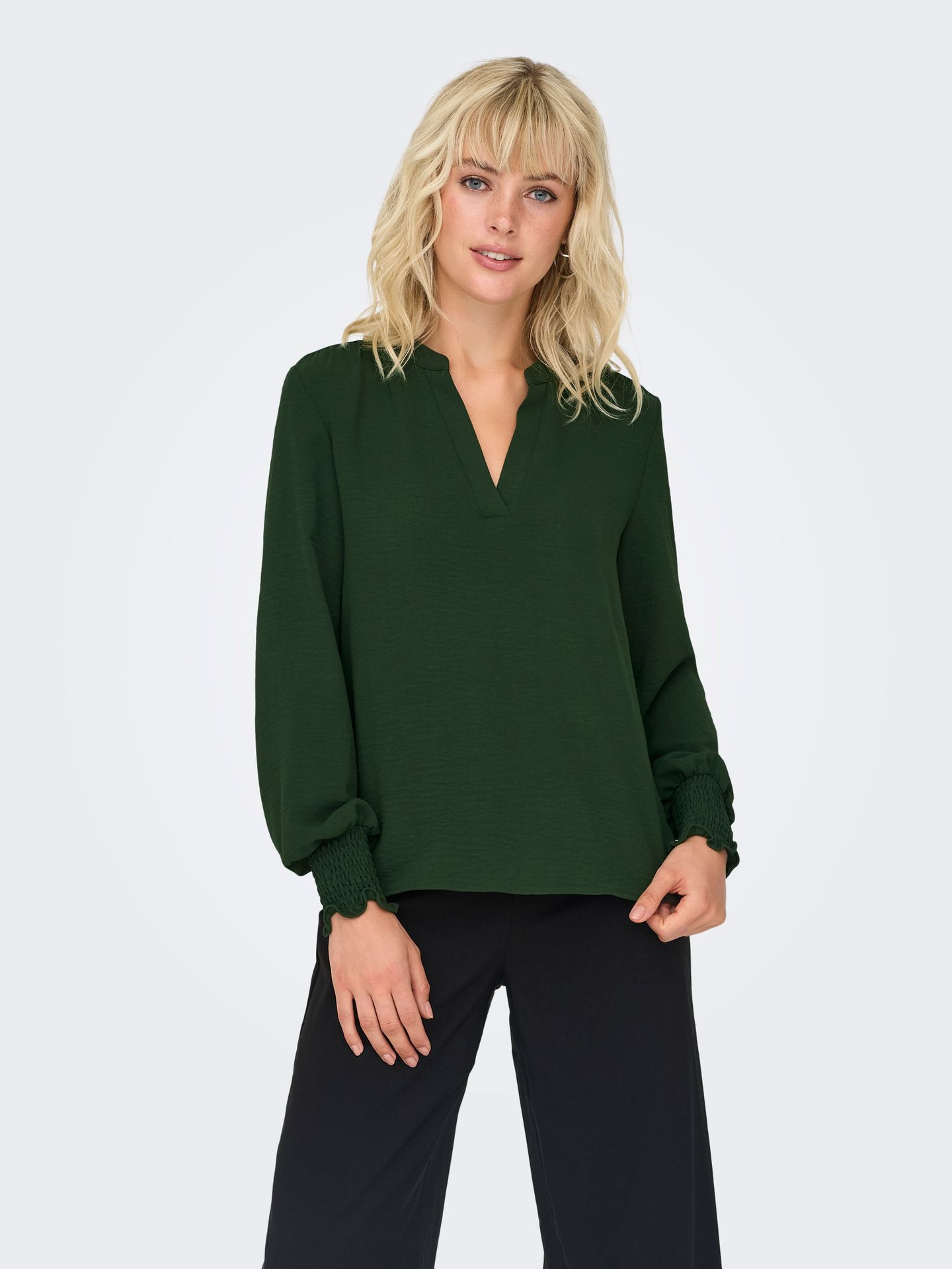 ONLMETTE V-NECK LS SMOCK TOP NOOS W