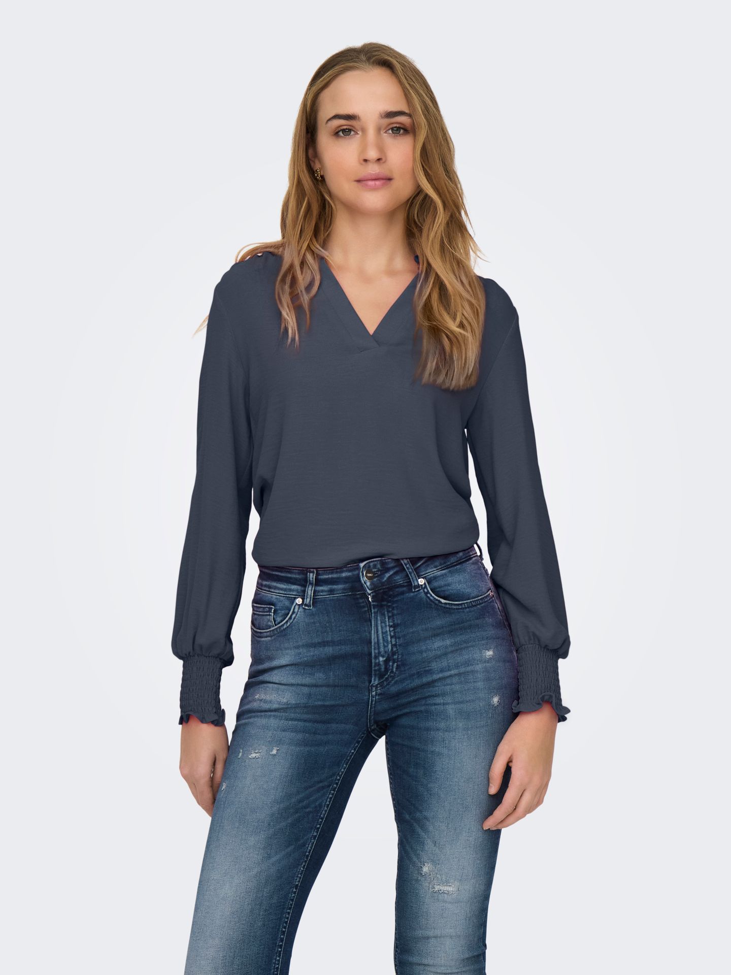 Only ONLMETTE V-NECK LS SMOCK TOP NOOS W Ombre Blue 2900158858011